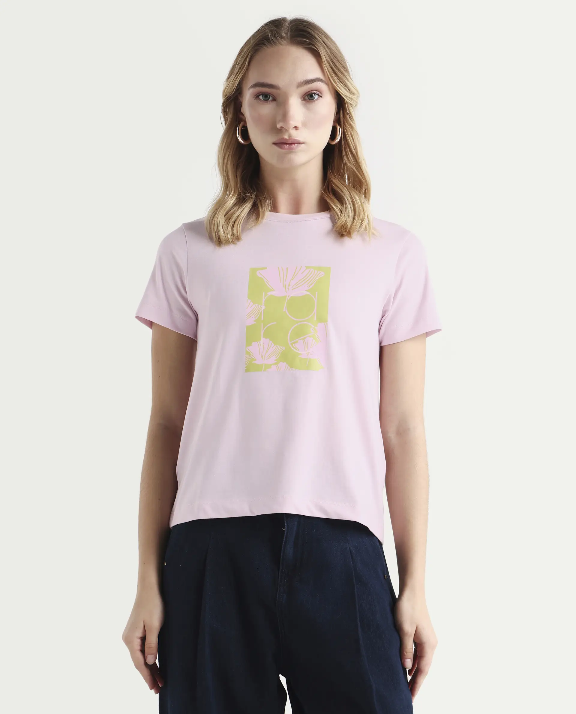 Rareism Women's Kirk Pink Cotton Crew Neck Graphic Print Regular Fit T-Shirt - Image 3