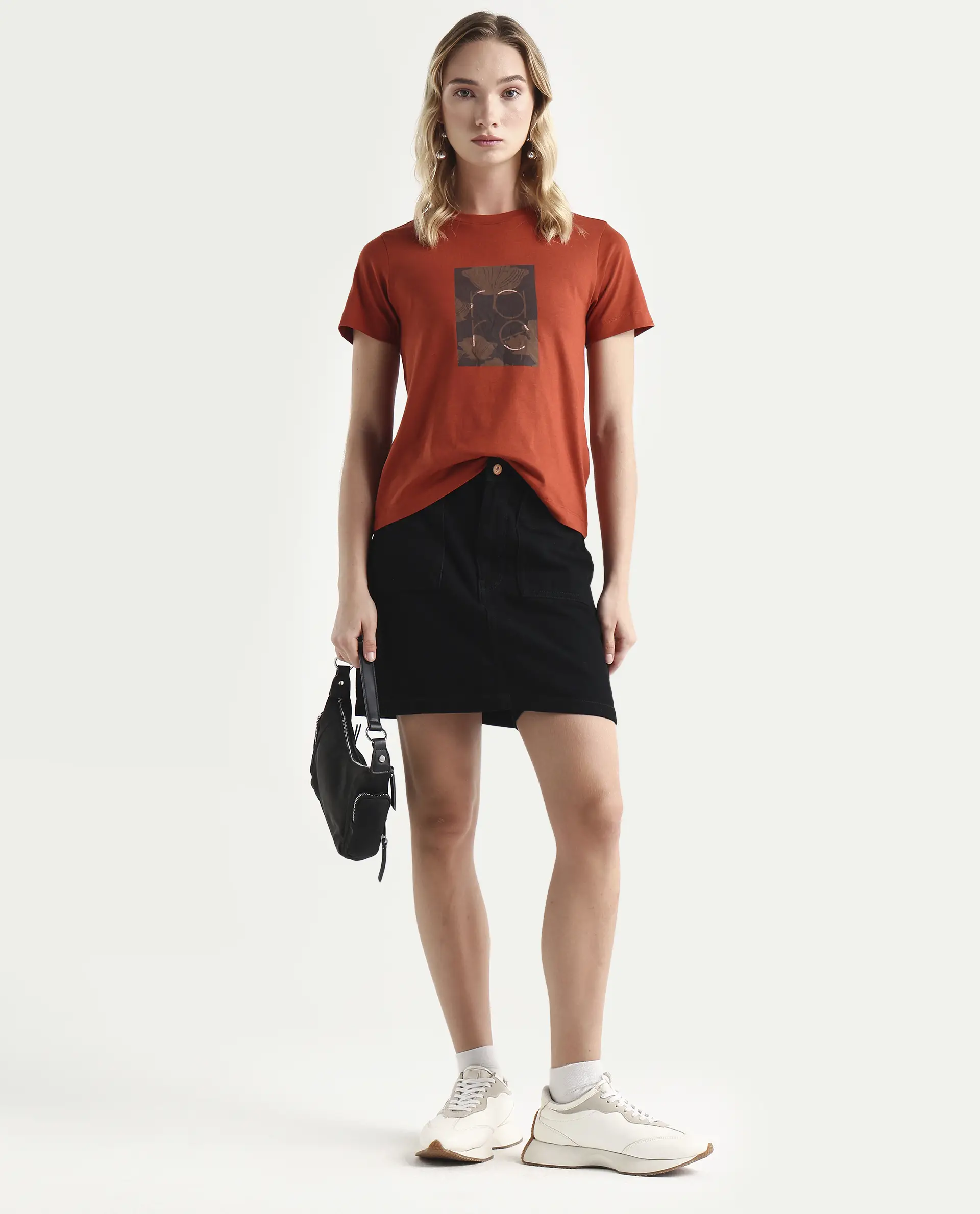 Rareism Women's Kirk Rust Cotton Crew Neck Graphic Print Regular Fit T-Shirt - Image 2