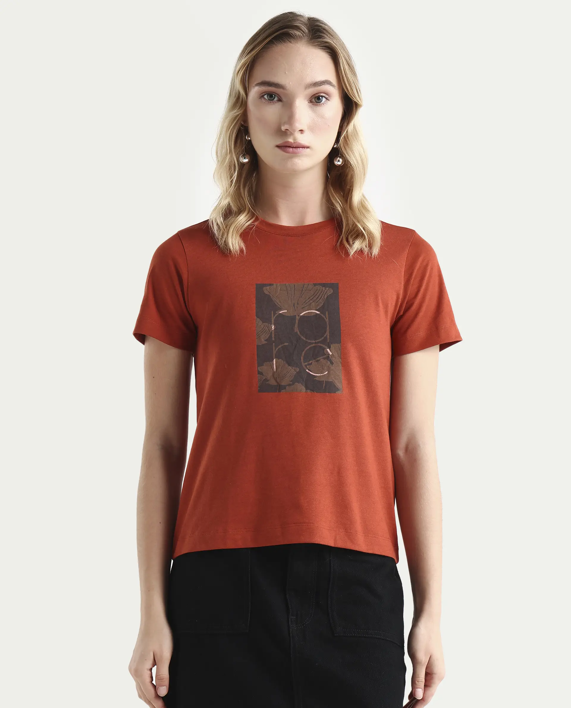 Rareism Women's Kirk Rust Cotton Crew Neck Graphic Print Regular Fit T-Shirt - Image 3