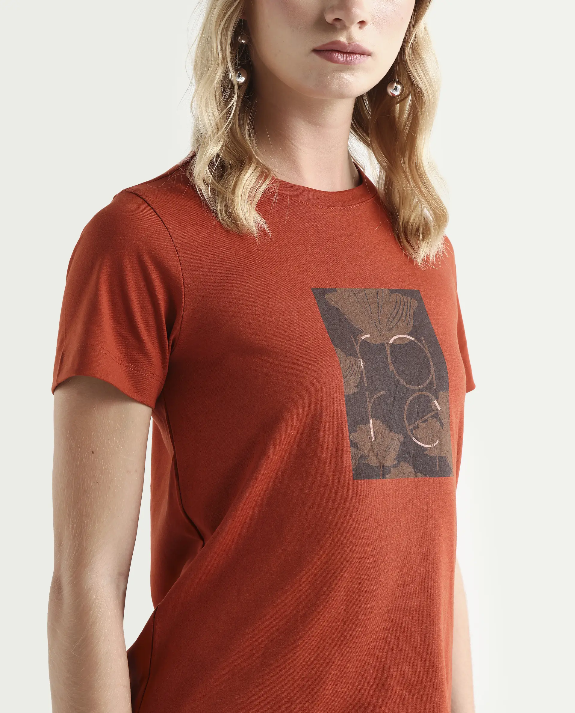 Rareism Women's Kirk Rust Cotton Crew Neck Graphic Print Regular Fit T-Shirt - Image 4