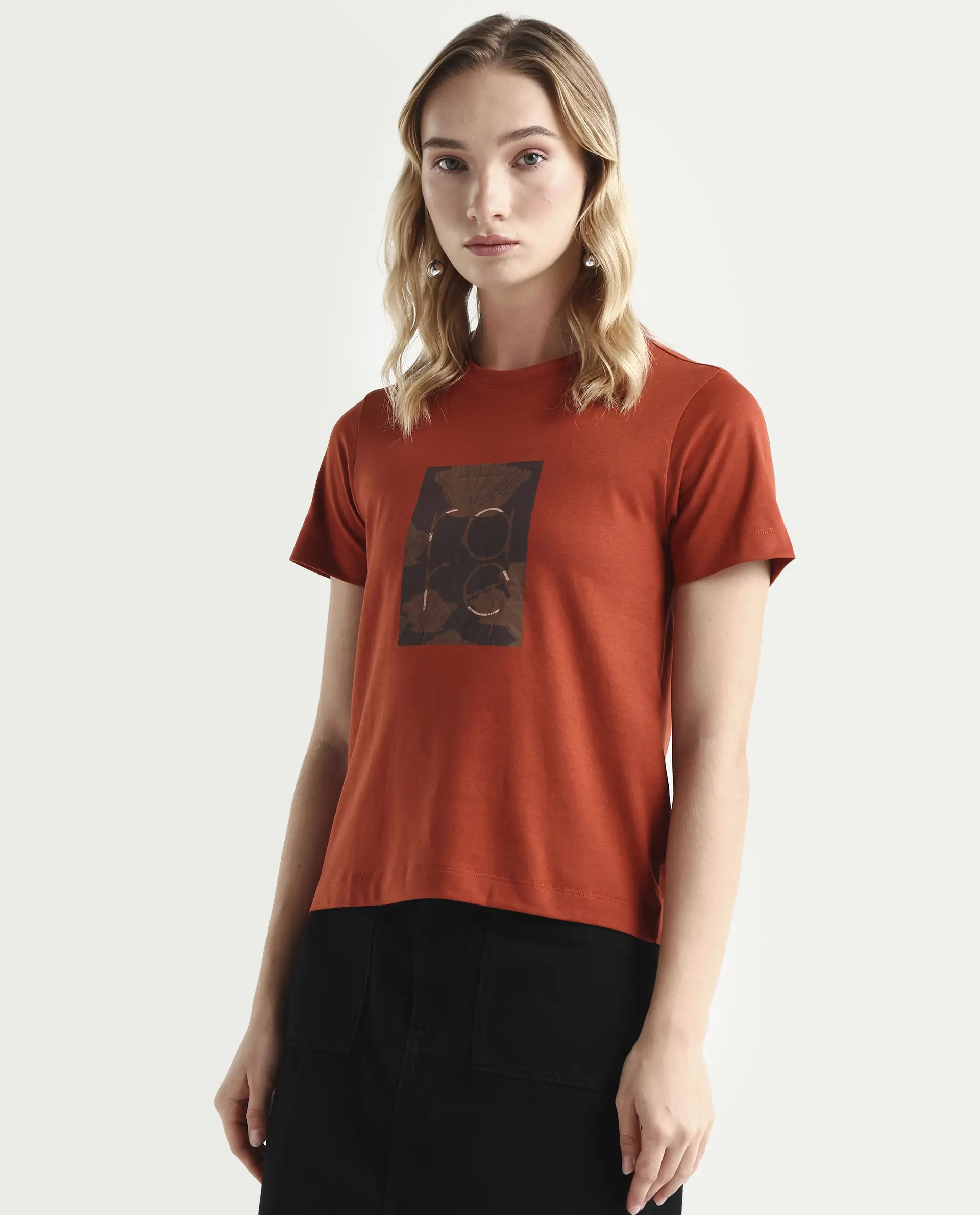 Rareism Women's Kirk Rust Cotton Crew Neck Graphic Print Regular Fit T-Shirt - Image 5