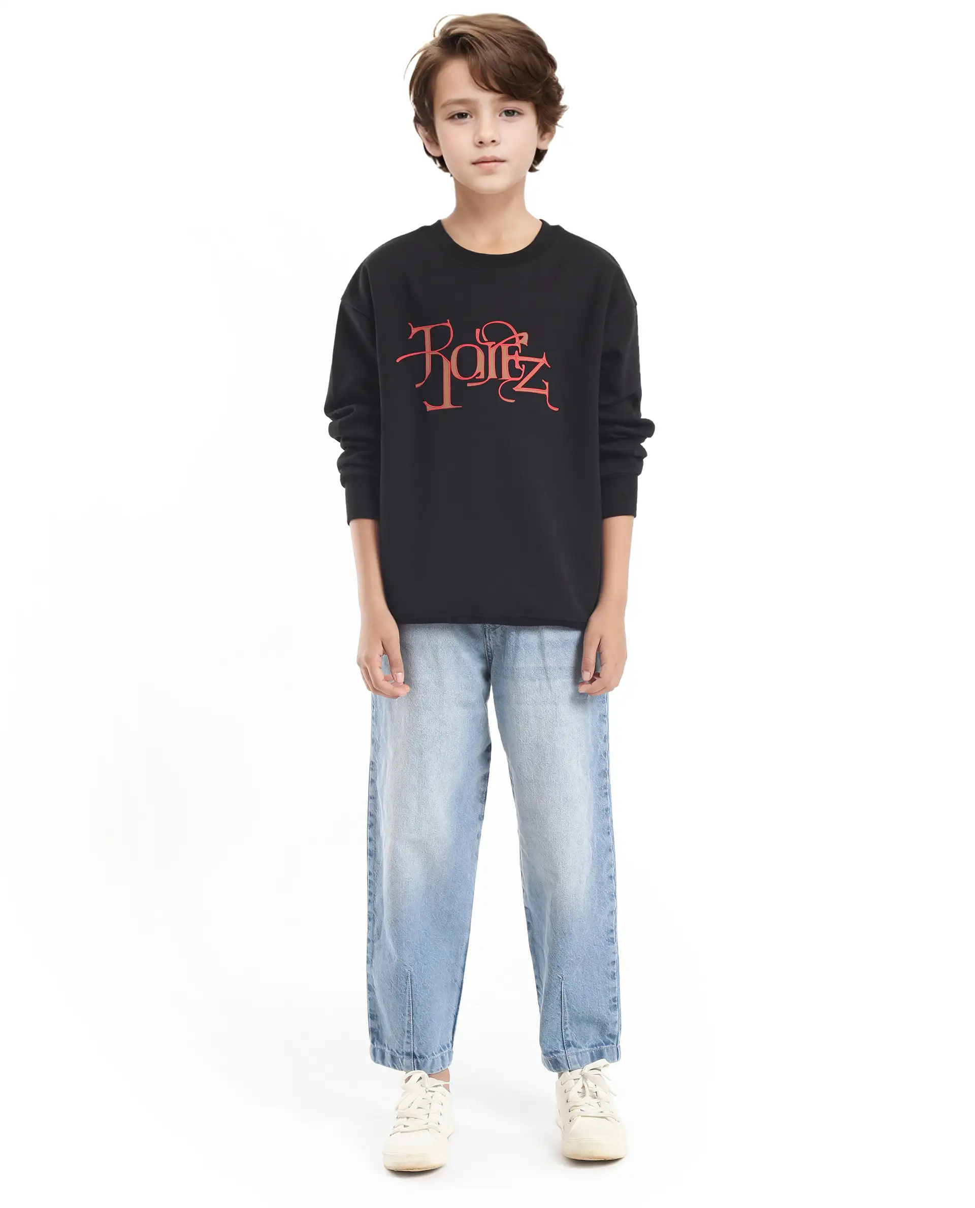 Rare Ones Kids Kiro Black Cotton Full Sleeves Crew Neck Graphic Print Sweatshirt - Image 2