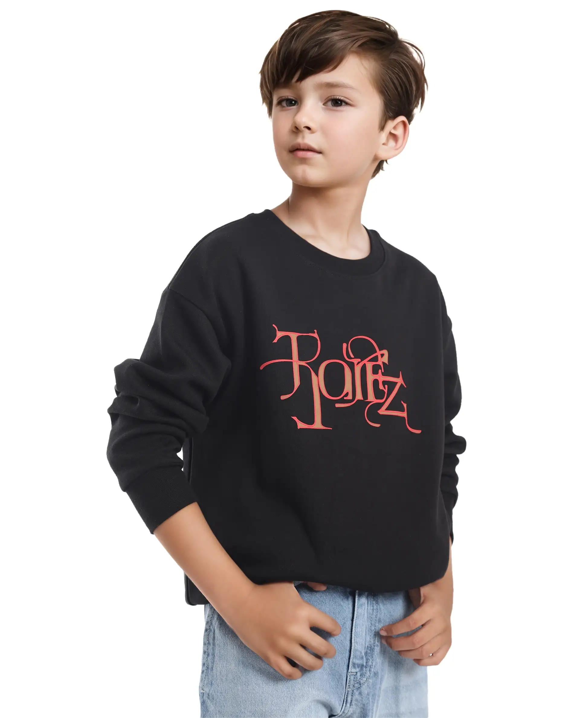 Rare Ones Kids Kiro Black Cotton Full Sleeves Crew Neck Graphic Print Sweatshirt - Image 5