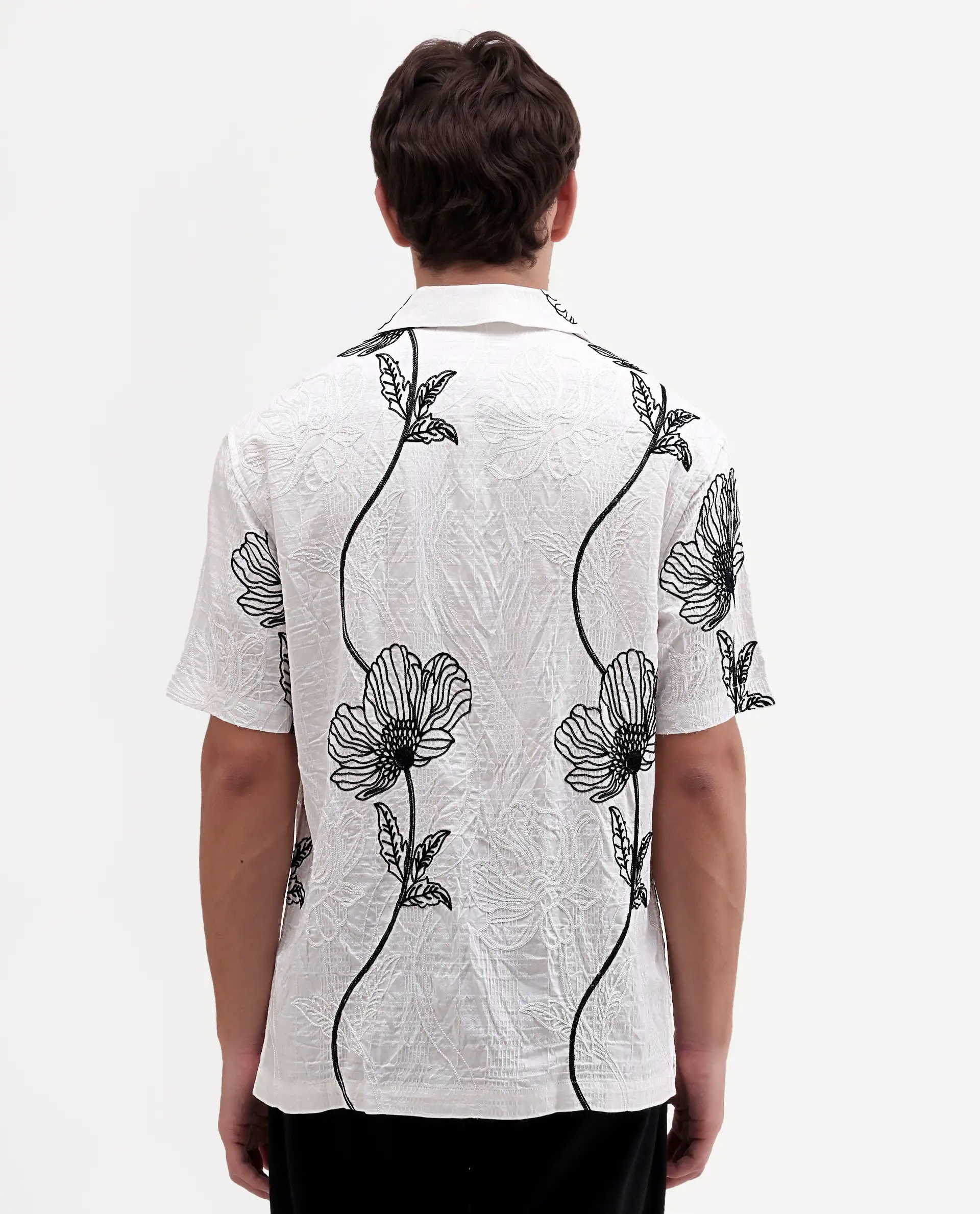 Rare Rabbit Men's Kiro White Viscose Blend Fabric Half Sleeve Cuban Collar Button Relaxed Fit Embroidered Shirt - Image 7