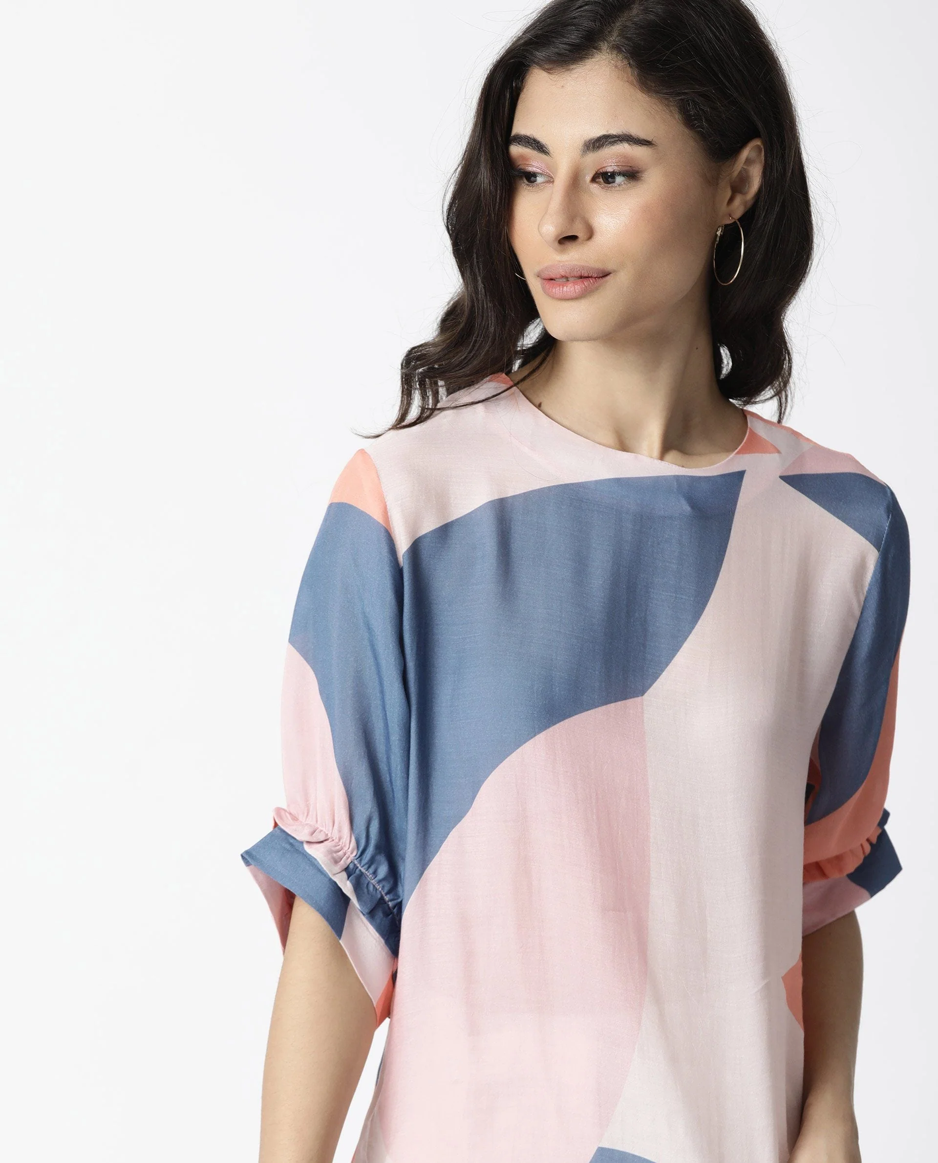 Rareism Women Kite Peach Top Short Sleeves Printed