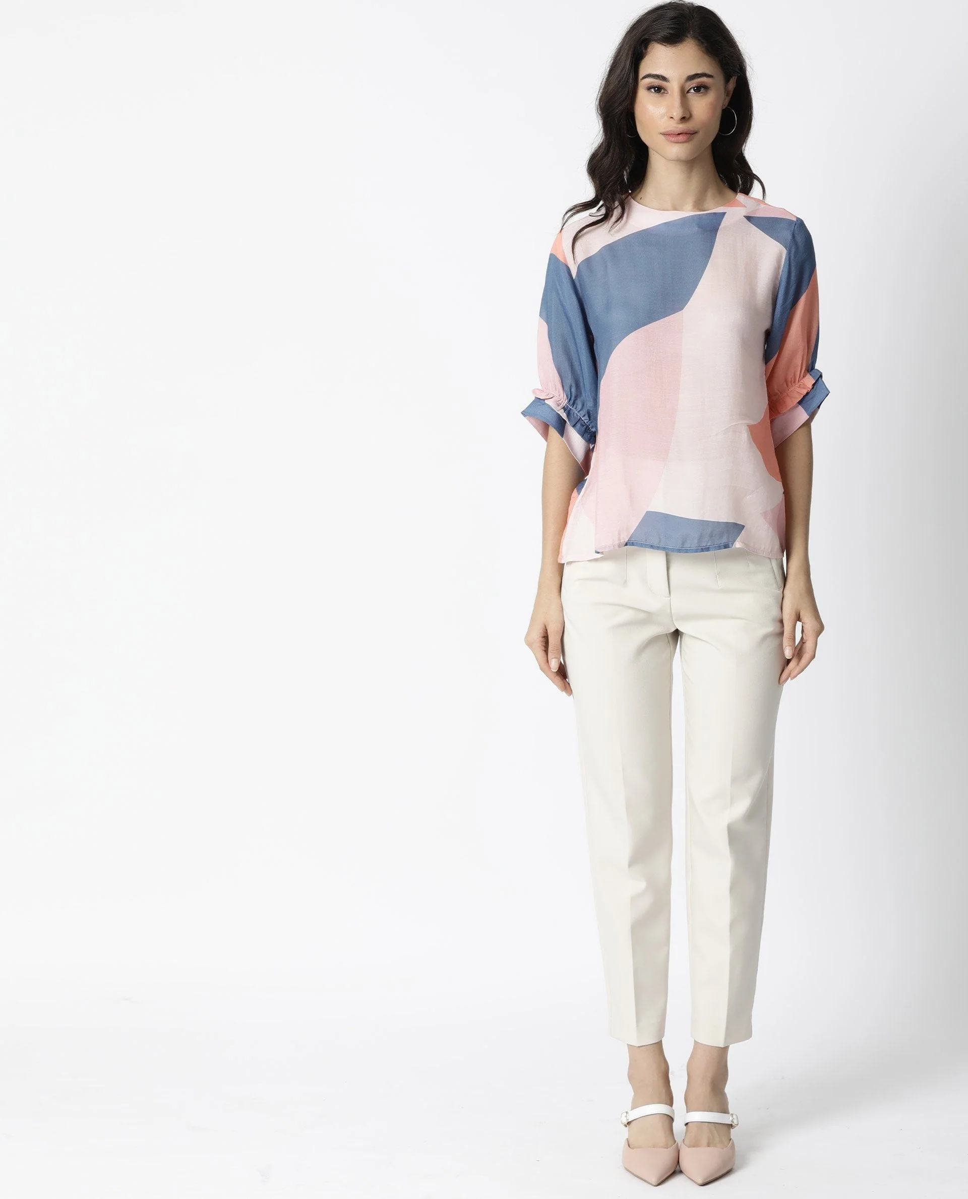 Rareism Women Kite Peach Top Short Sleeves Printed - Image 2