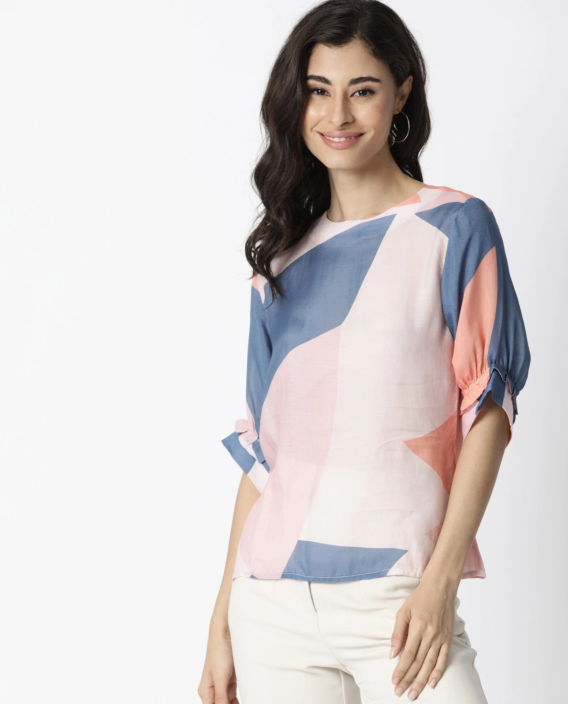 Rareism Women Kite Peach Top Short Sleeves Printed - Image 3