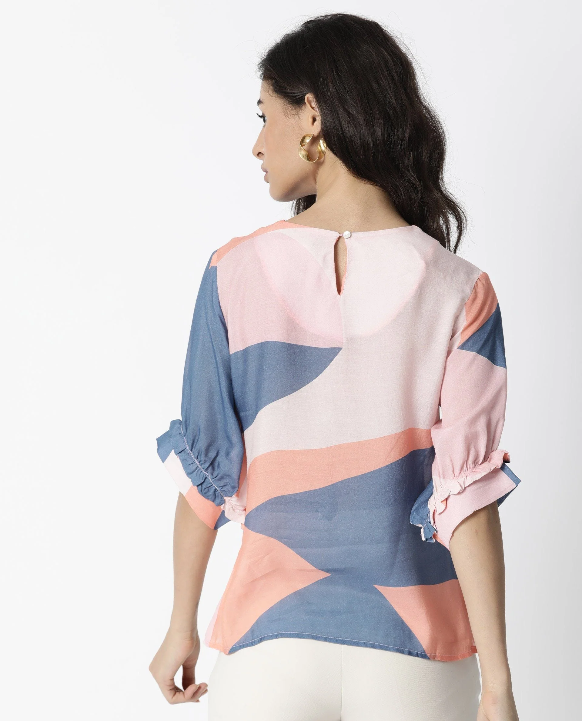 Rareism Women Kite Peach Top Short Sleeves Printed - Image 5