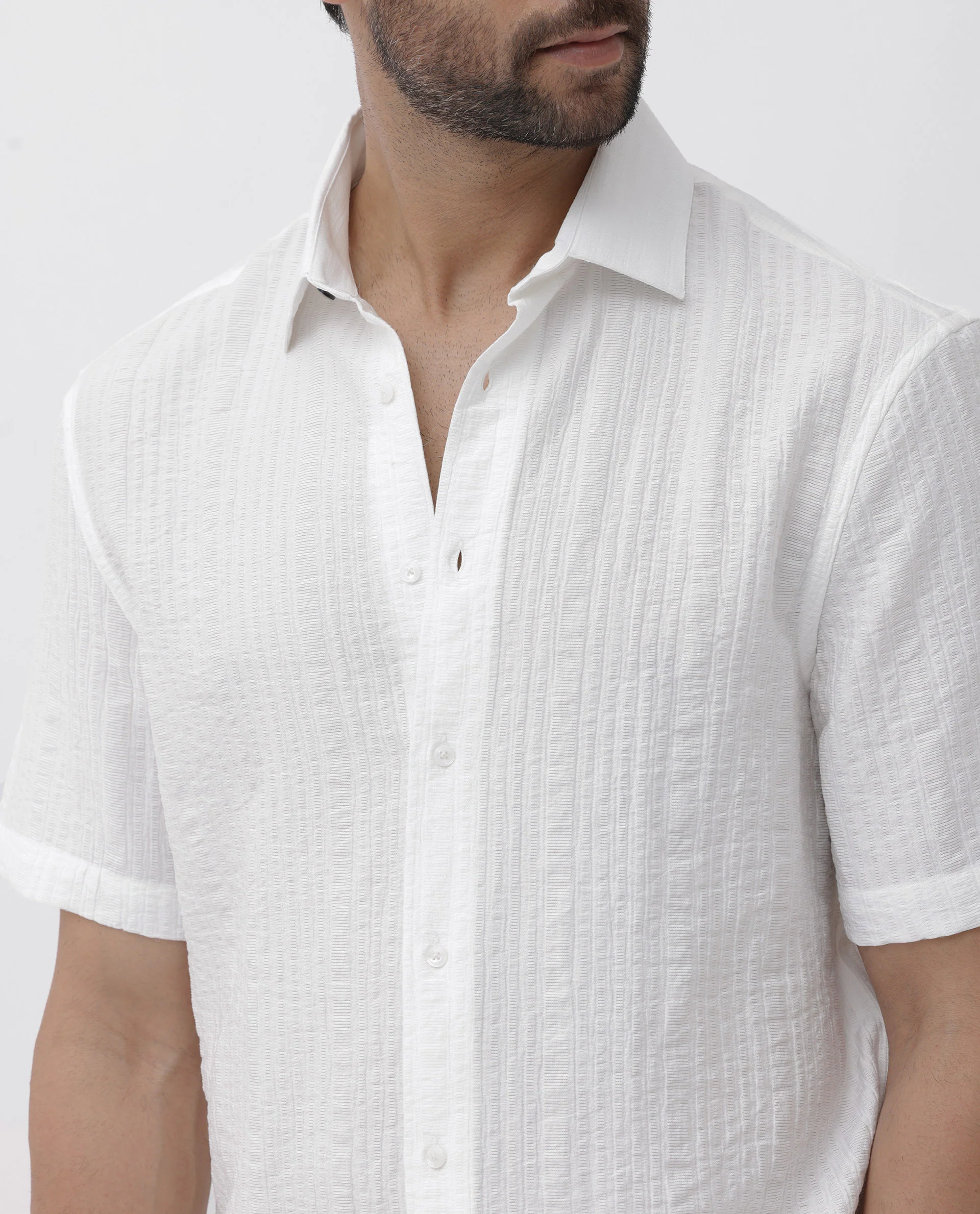 Rare Rabbit Men's Kith White Viscose Striped Print Boxy Fit Half Sleeve Collared Shirt - Image 5