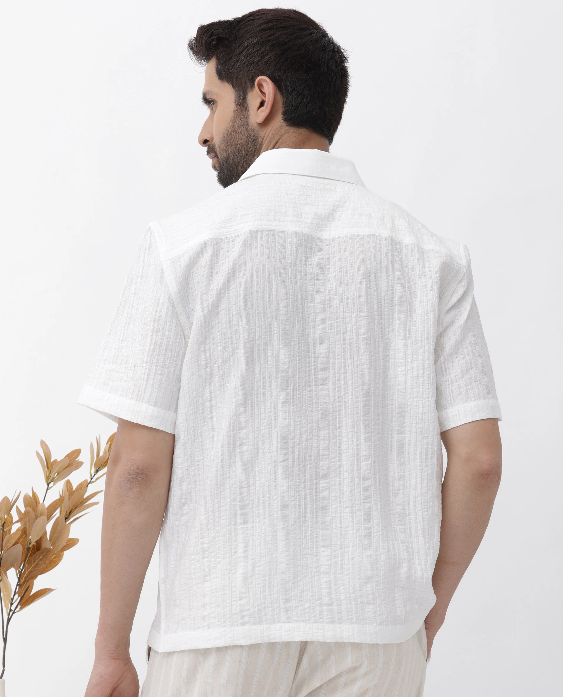 Rare Rabbit Men's Kith White Viscose Striped Print Boxy Fit Half Sleeve Collared Shirt - Image 7