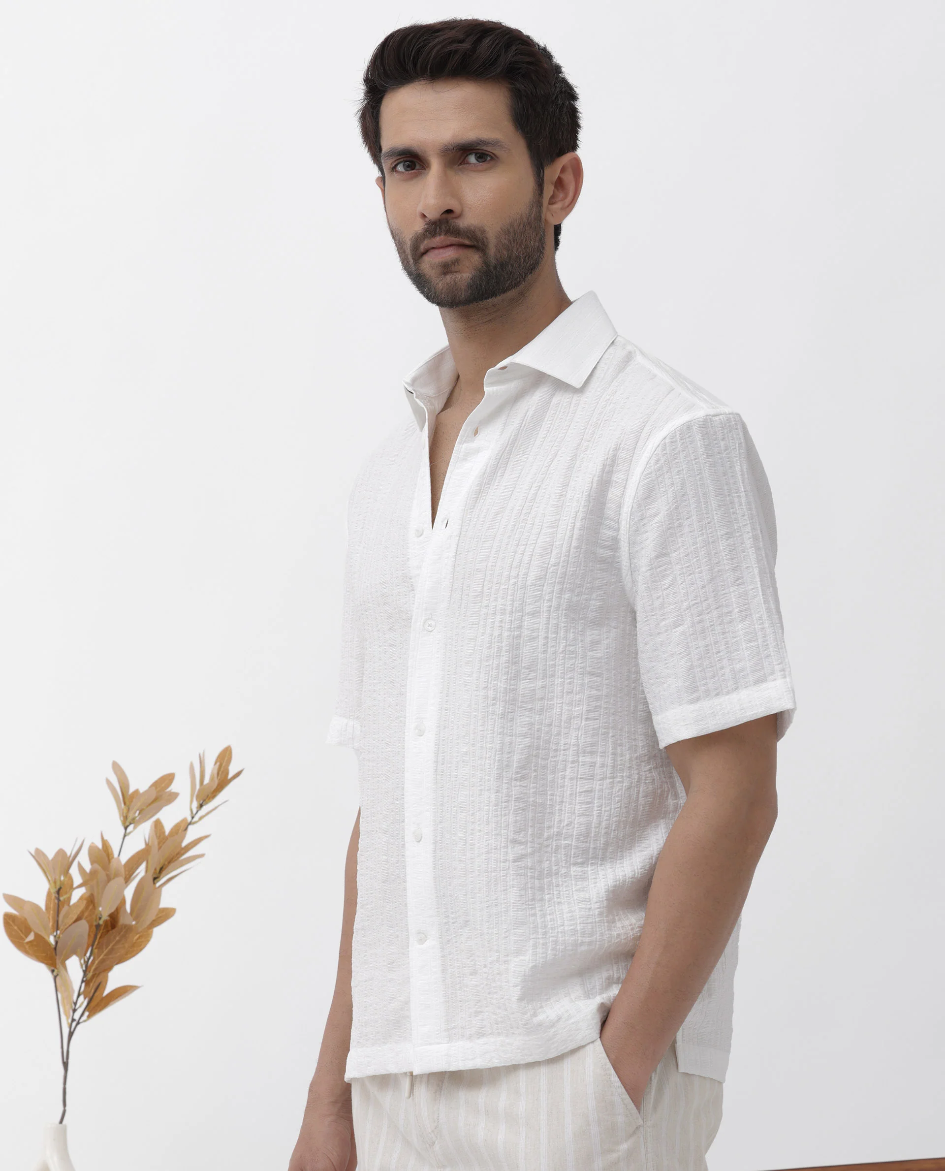 Rare Rabbit Men's Kith White Viscose Striped Print Boxy Fit Half Sleeve Collared Shirt - Image 8