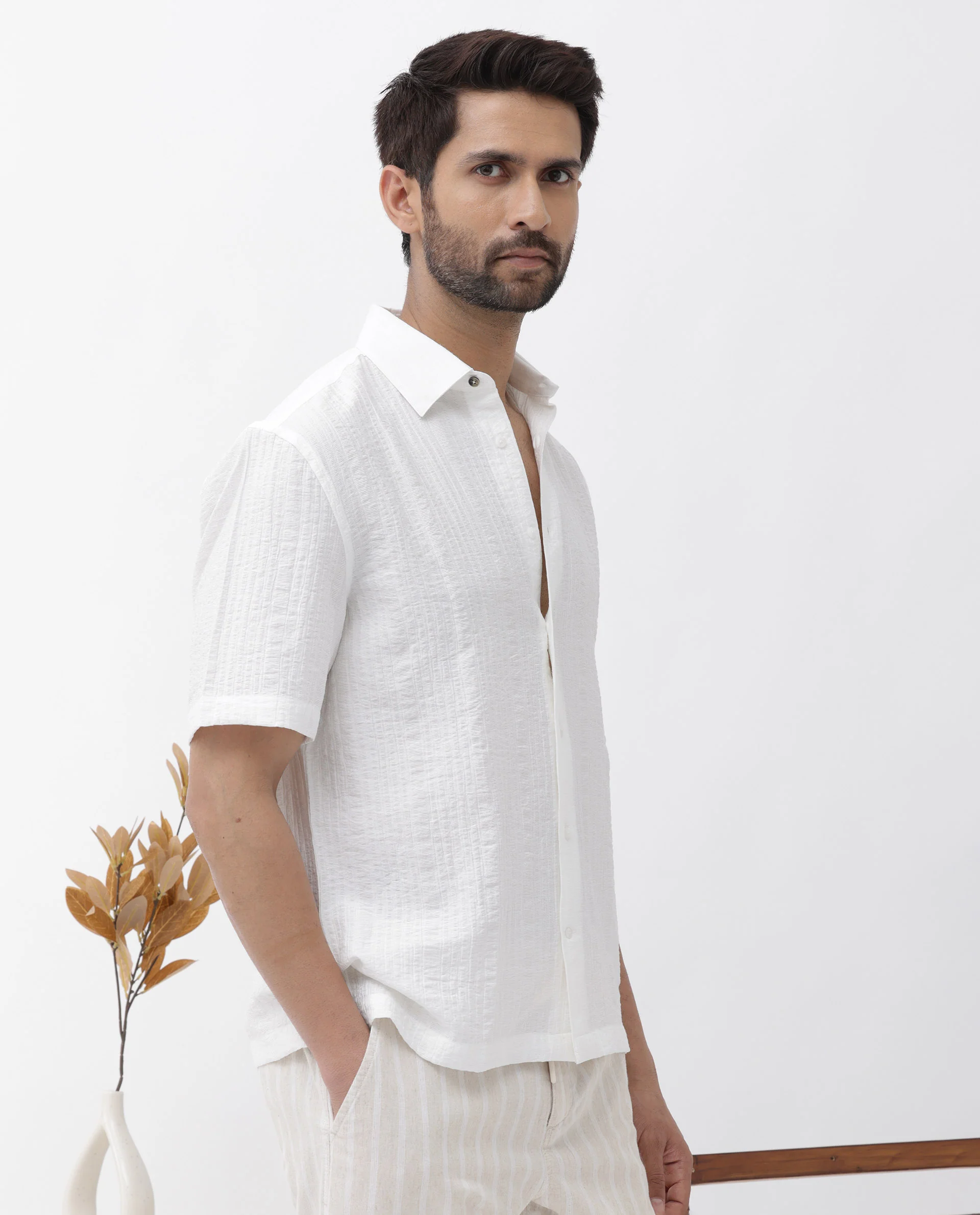 Rare Rabbit Men's Kith White Viscose Striped Print Boxy Fit Half Sleeve Collared Shirt - Image 9