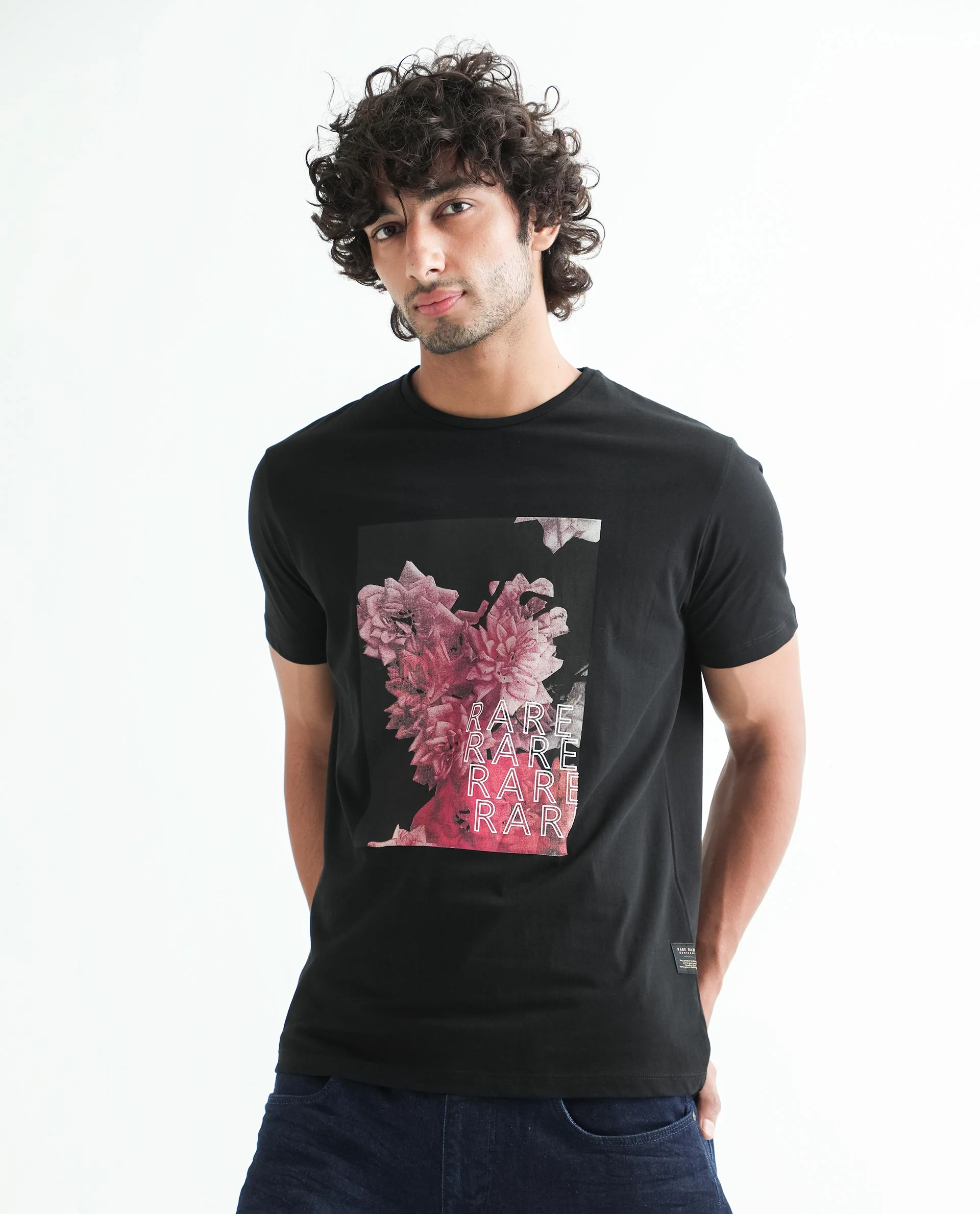 Rare Rabbit Men's Kiton Black Cotton Graphic Print Slim Fit Half Sleeve Crew Neck T-Shirt - Image 3