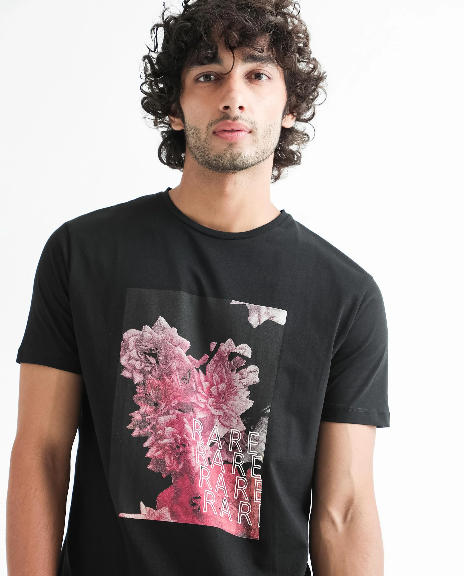 Rare Rabbit Men's Kiton Black Cotton Graphic Print Slim Fit Half Sleeve Crew Neck T-Shirt - Image 4