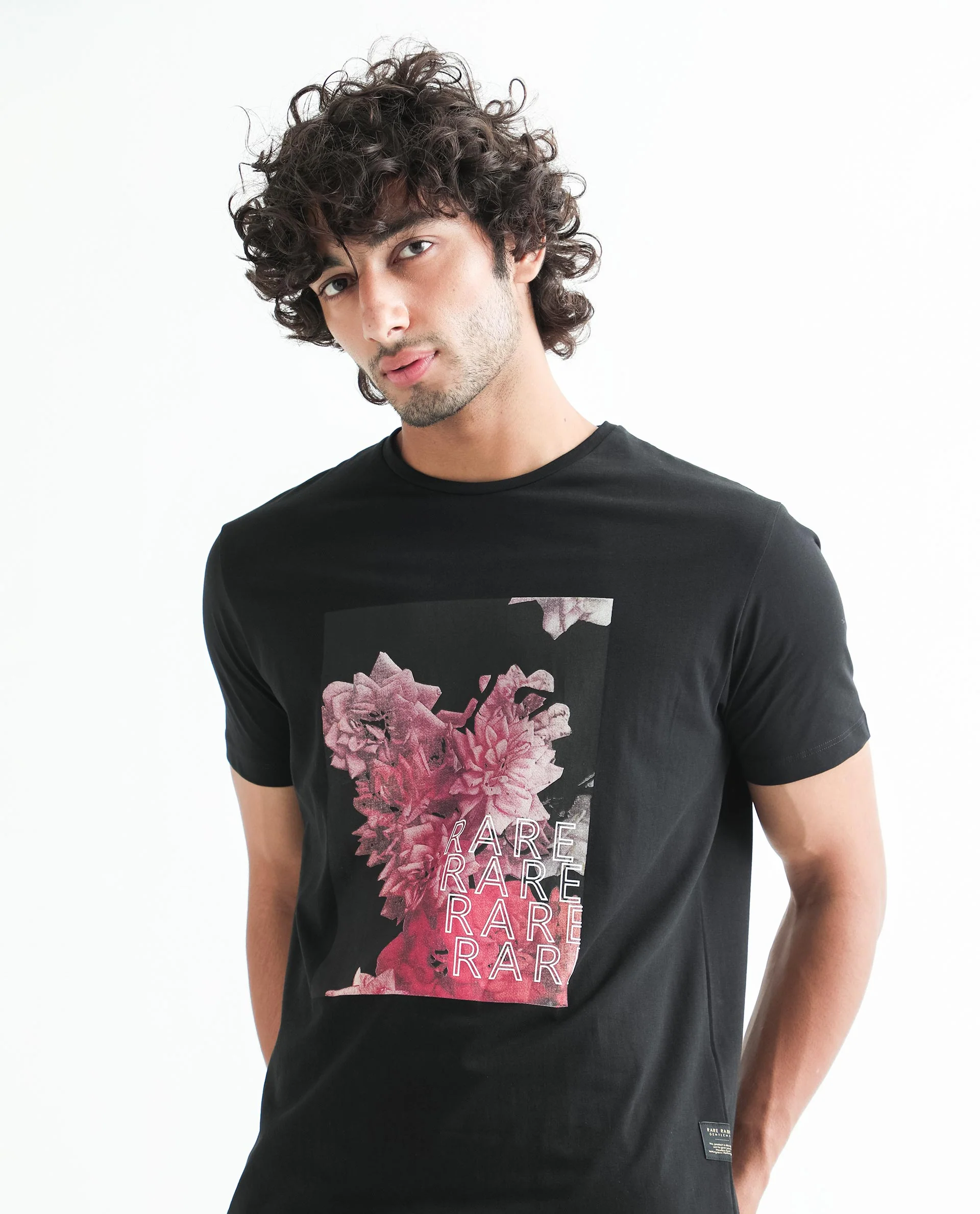 Rare Rabbit Men's Kiton Black Cotton Graphic Print Slim Fit Half Sleeve Crew Neck T-Shirt - Image 6