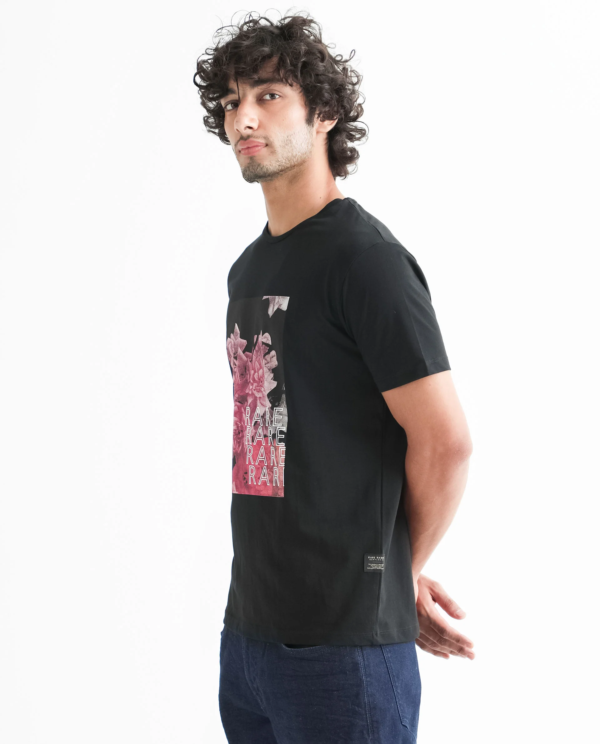 Rare Rabbit Men's Kiton Black Cotton Graphic Print Slim Fit Half Sleeve Crew Neck T-Shirt - Image 7