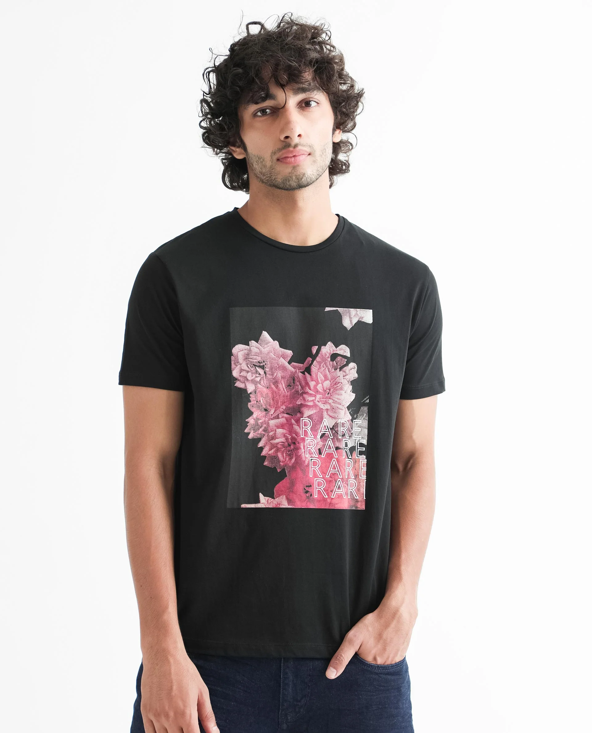 Rare Rabbit Men's Kiton Black Cotton Graphic Print Slim Fit Half Sleeve Crew Neck T-Shirt - Image 8