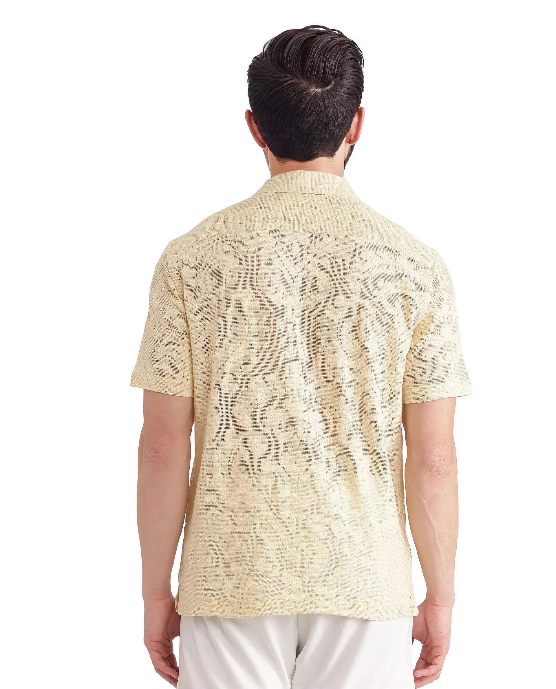 Rare Rabbit Men's Kiv Light Yellow Cotton Textured Boxy Fit Half Sleeve Cuban Collar Shirt - Image 5