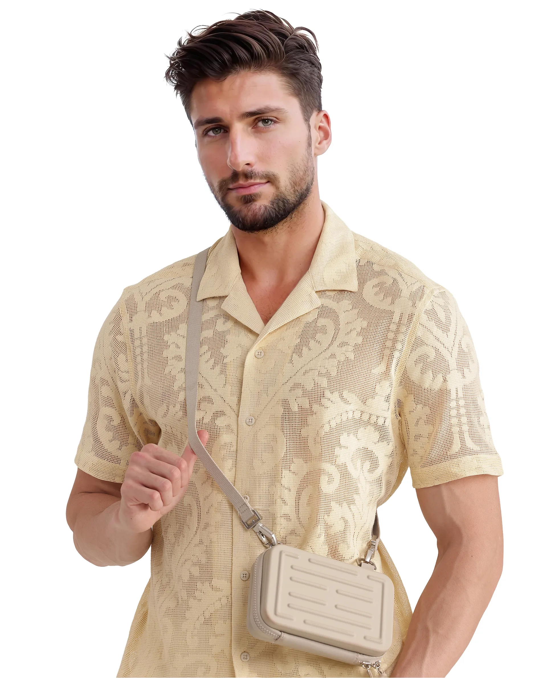 Rare Rabbit Men's Kiv Light Yellow Cotton Textured Boxy Fit Half Sleeve Cuban Collar Shirt - Image 7