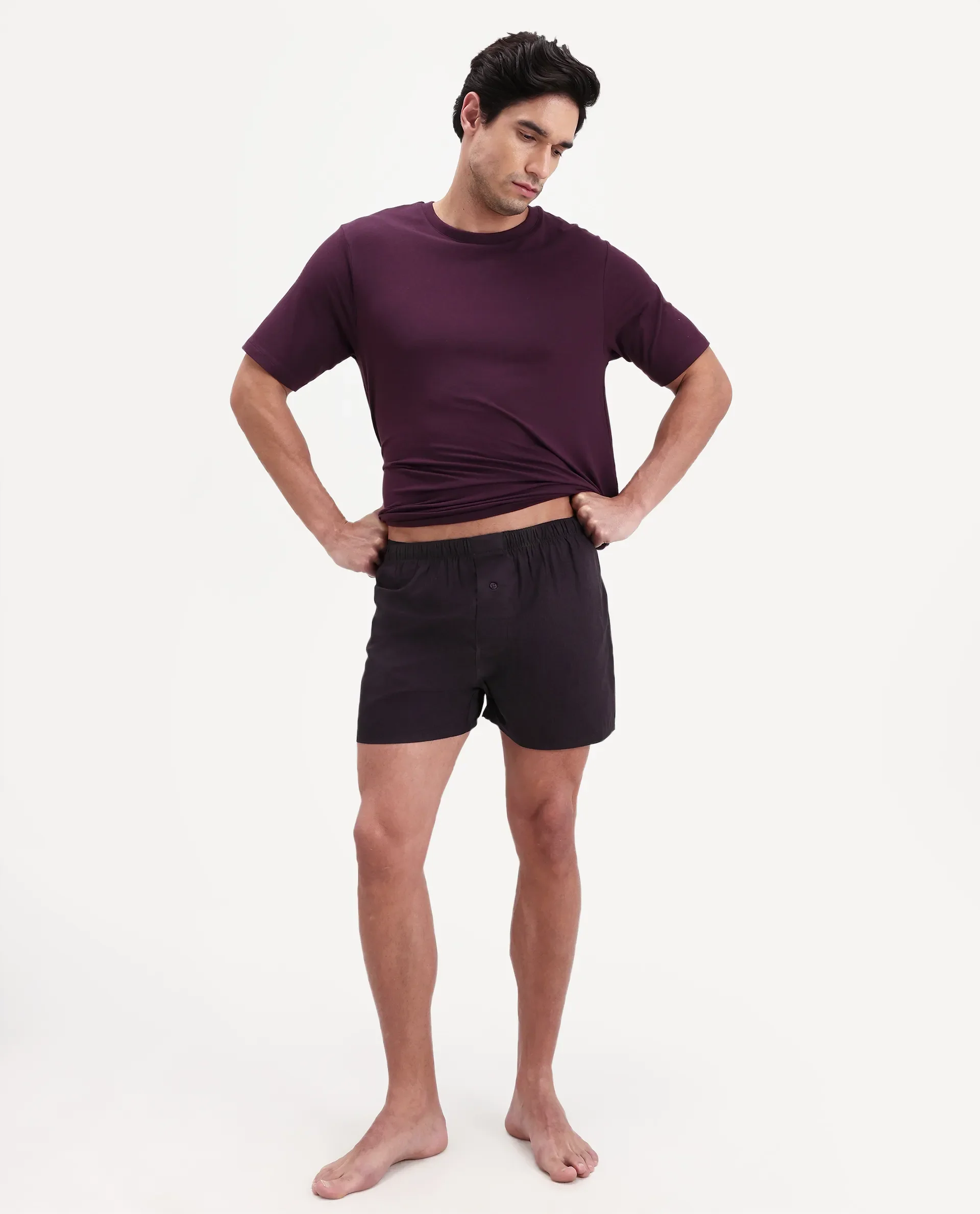 Rare Rabbit Men's Kiva Dark Maroon Lyocell Regular Fit Checks Boxer - Image 3