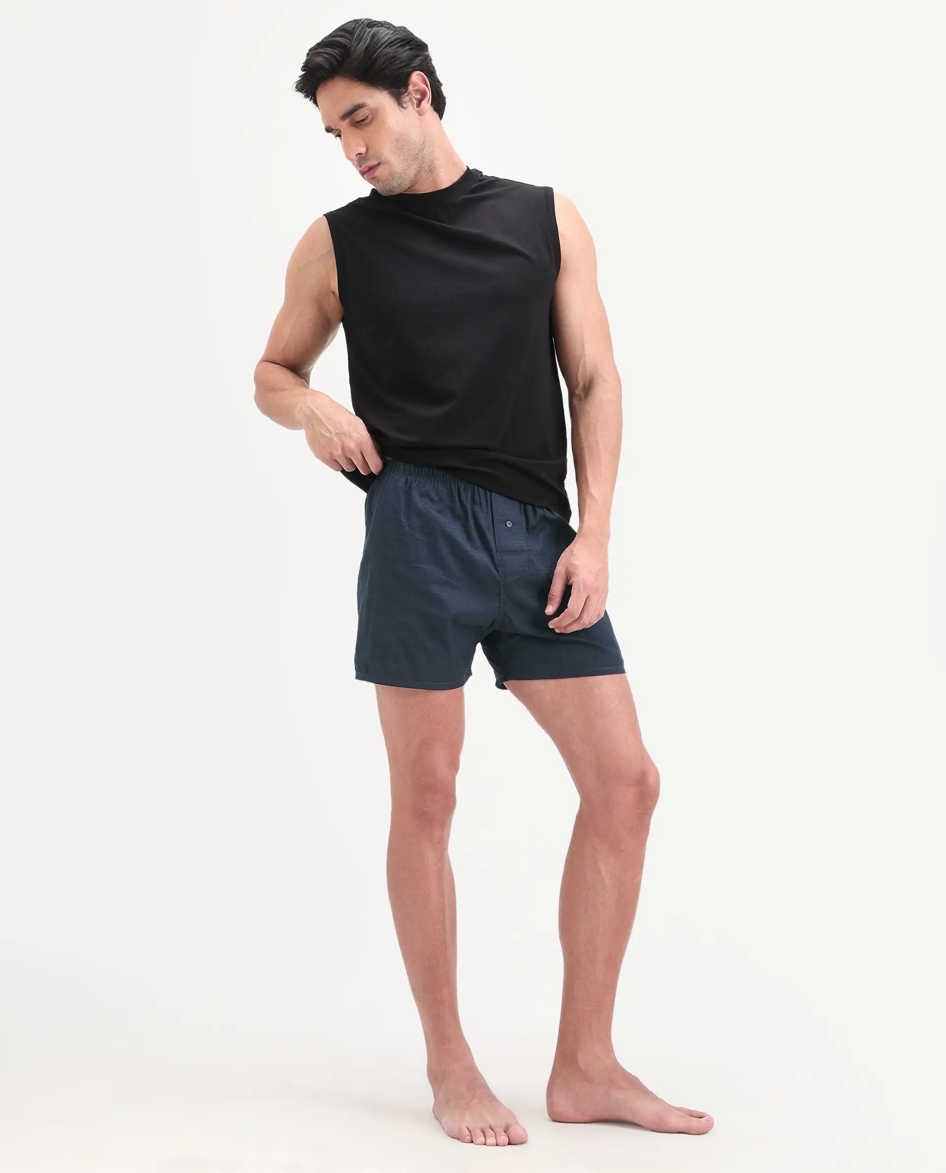 Rare Rabbit Men's Kiva Dark Navy Lyocell Regular Fit Checks Boxer - Image 3