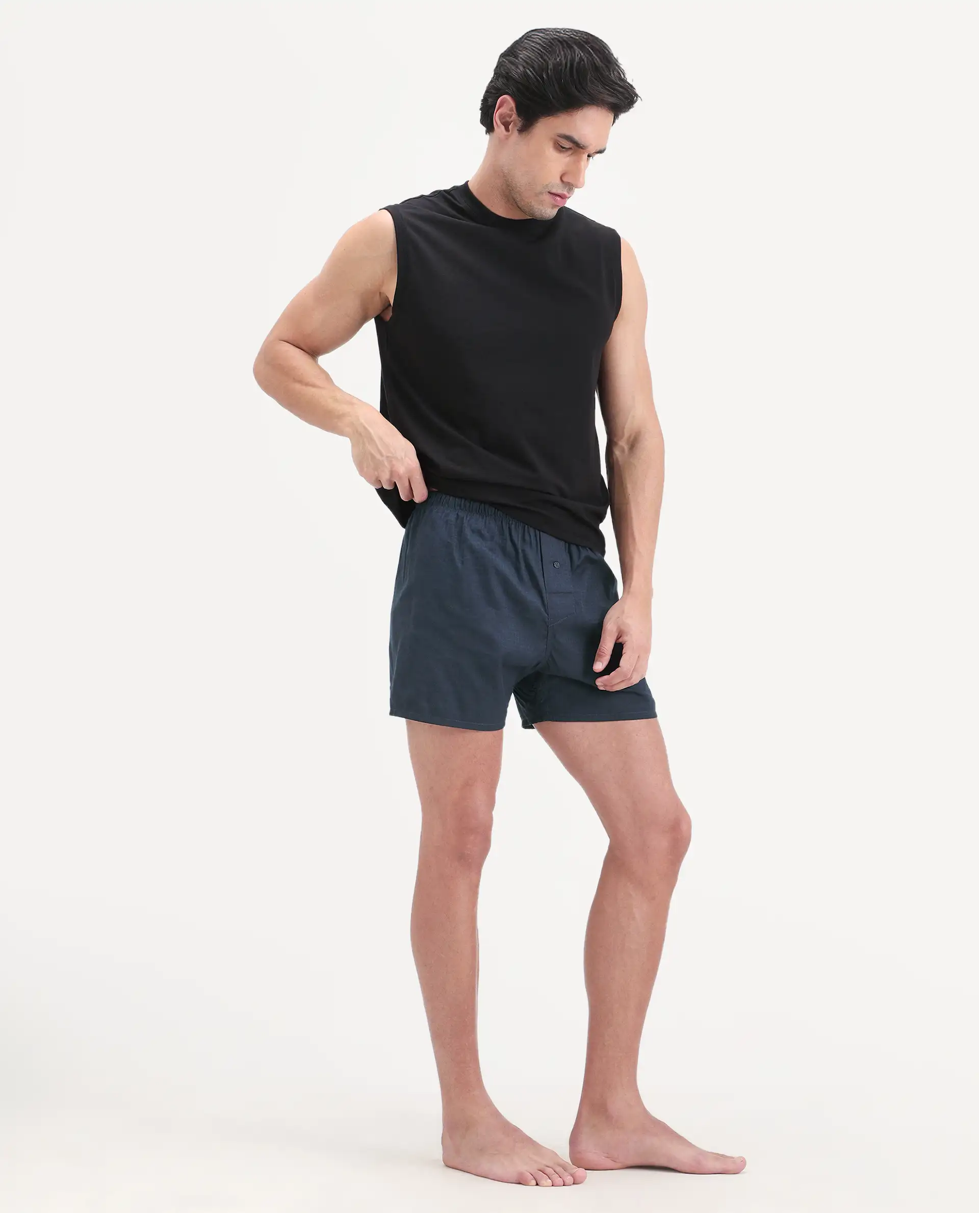 Rare Rabbit Men's Kiva Dark Navy Lyocell Regular Fit Checks Boxer - Image 8