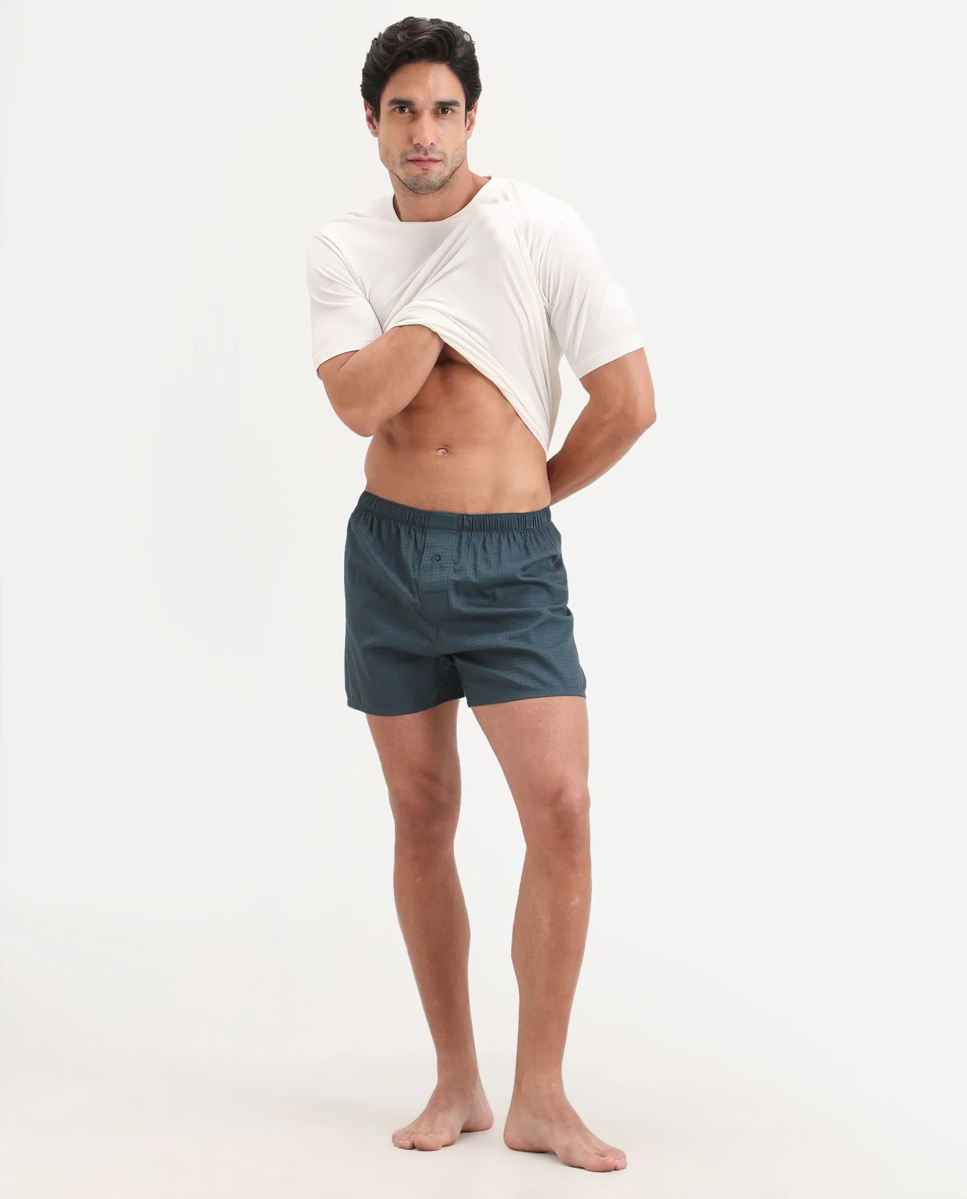 Rare Rabbit Men's Kiva Dark Teal Lyocell Regular Fit Checks Boxer
