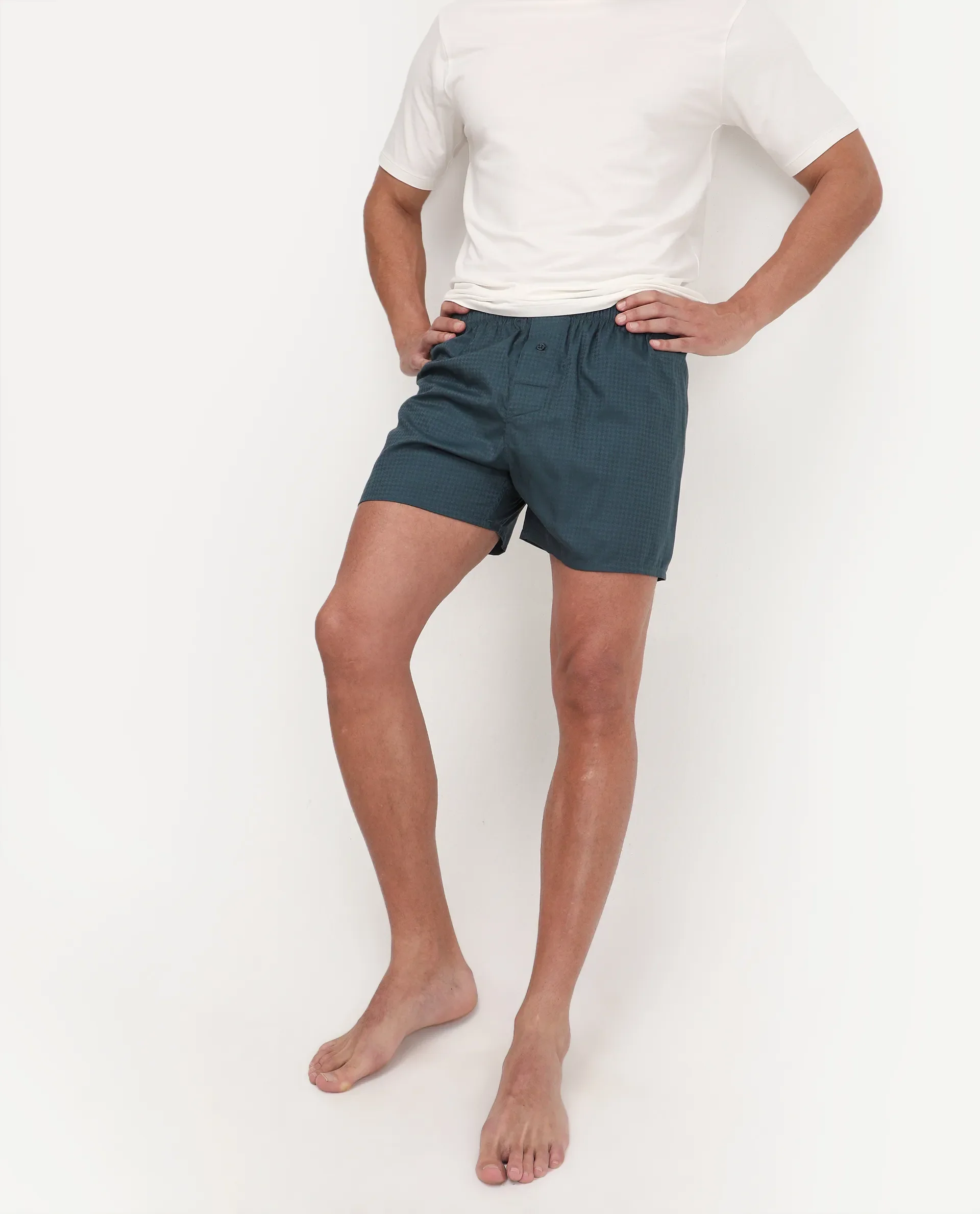 Rare Rabbit Men's Kiva Dark Teal Lyocell Regular Fit Checks Boxer - Image 3