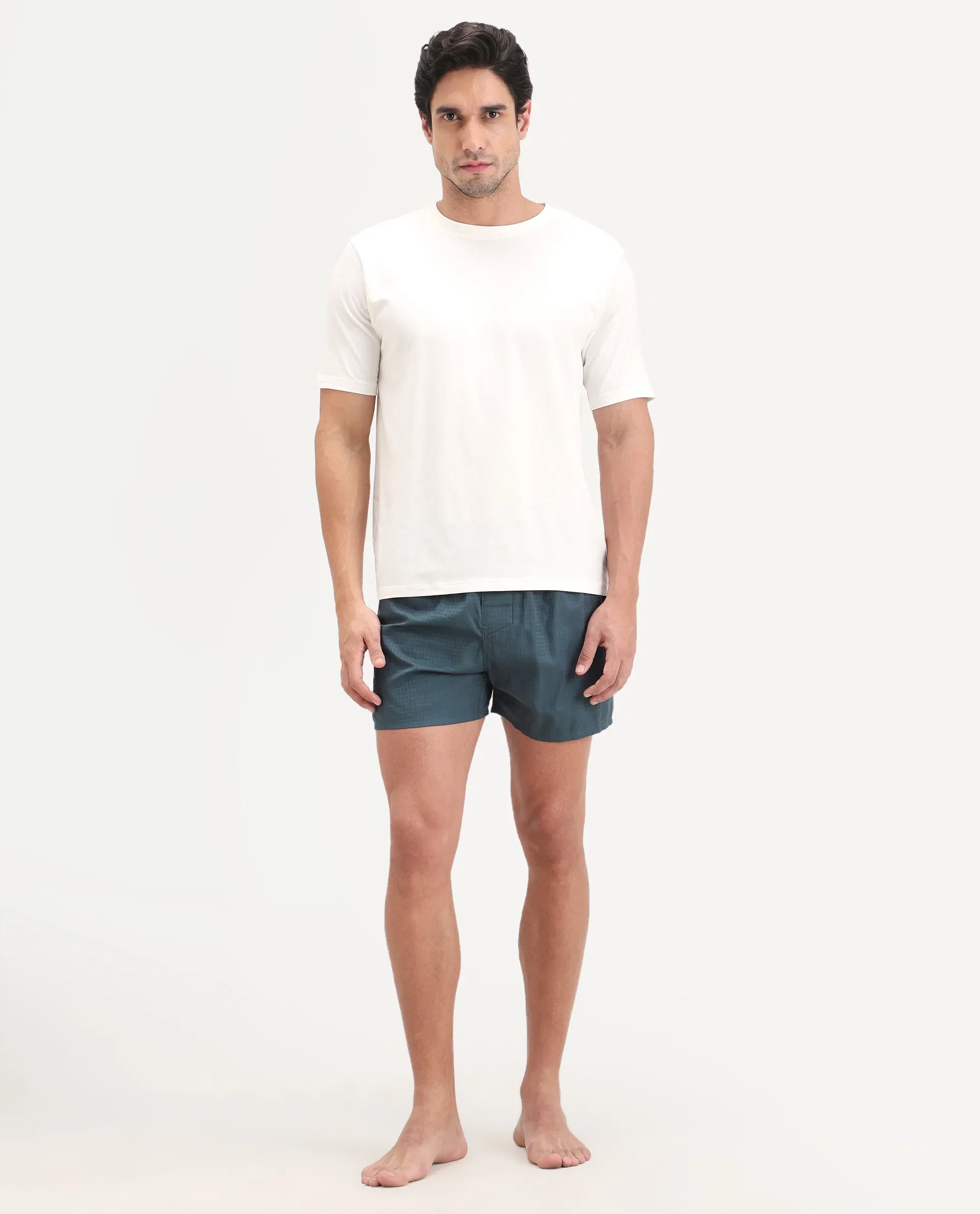 Rare Rabbit Men's Kiva Dark Teal Lyocell Regular Fit Checks Boxer - Image 4