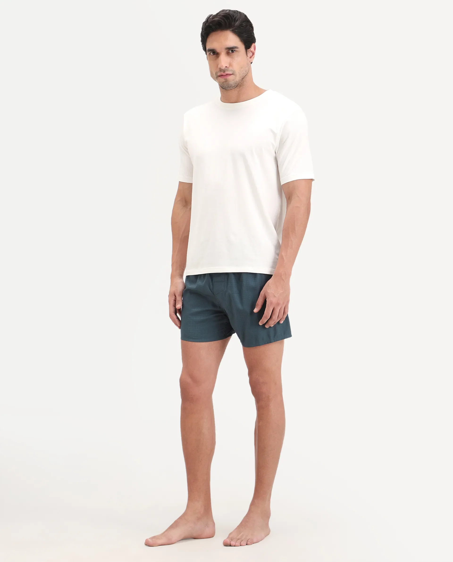 Rare Rabbit Men's Kiva Dark Teal Lyocell Regular Fit Checks Boxer - Image 5