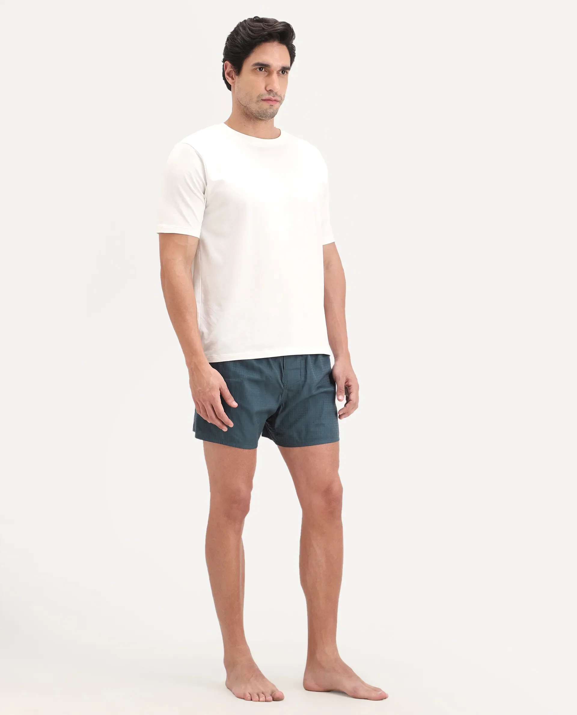 Rare Rabbit Men's Kiva Dark Teal Lyocell Regular Fit Checks Boxer - Image 6