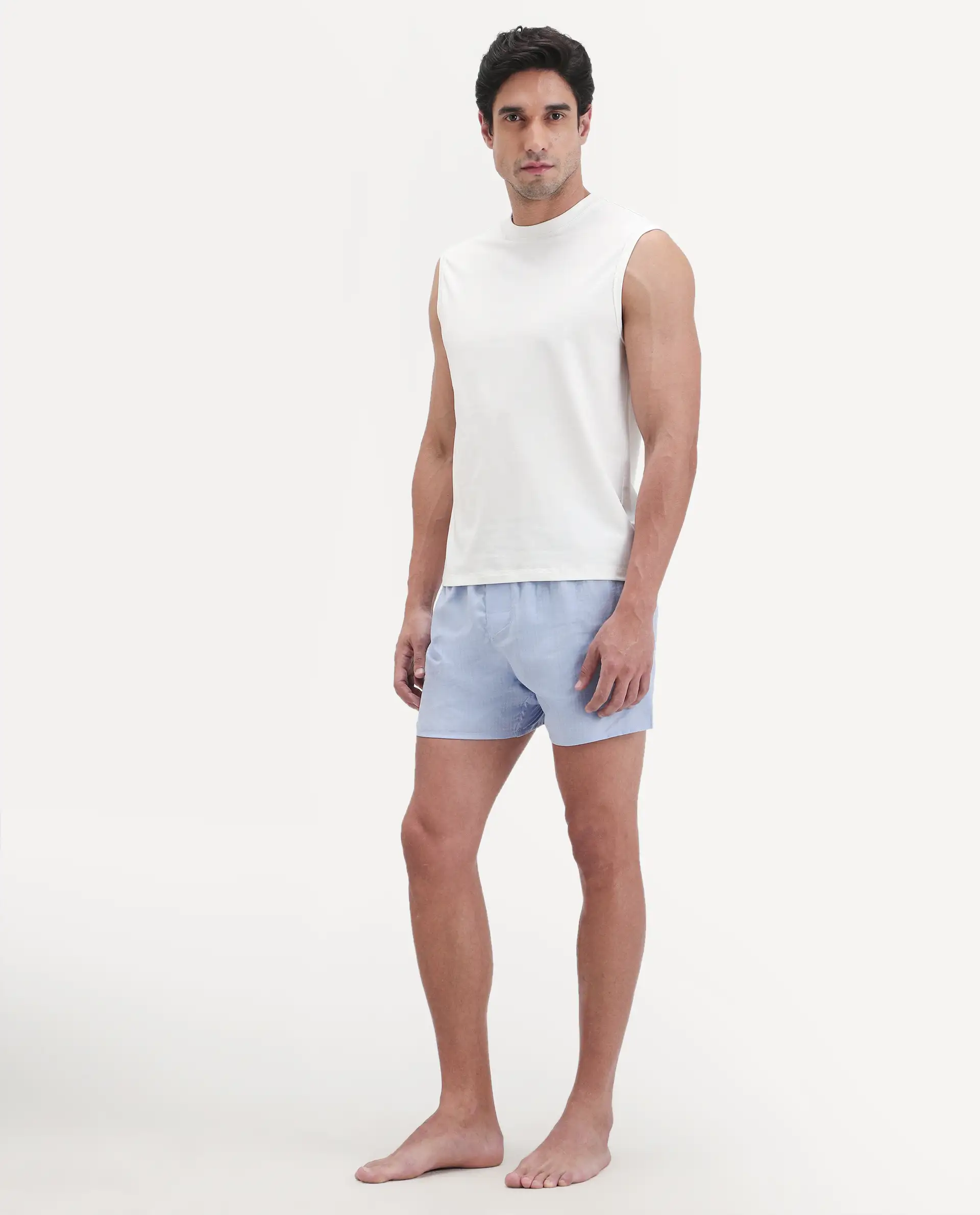 Rare Rabbit Men's Kiva Light Blue Lyocell Regular Fit Checks Boxer - Image 4