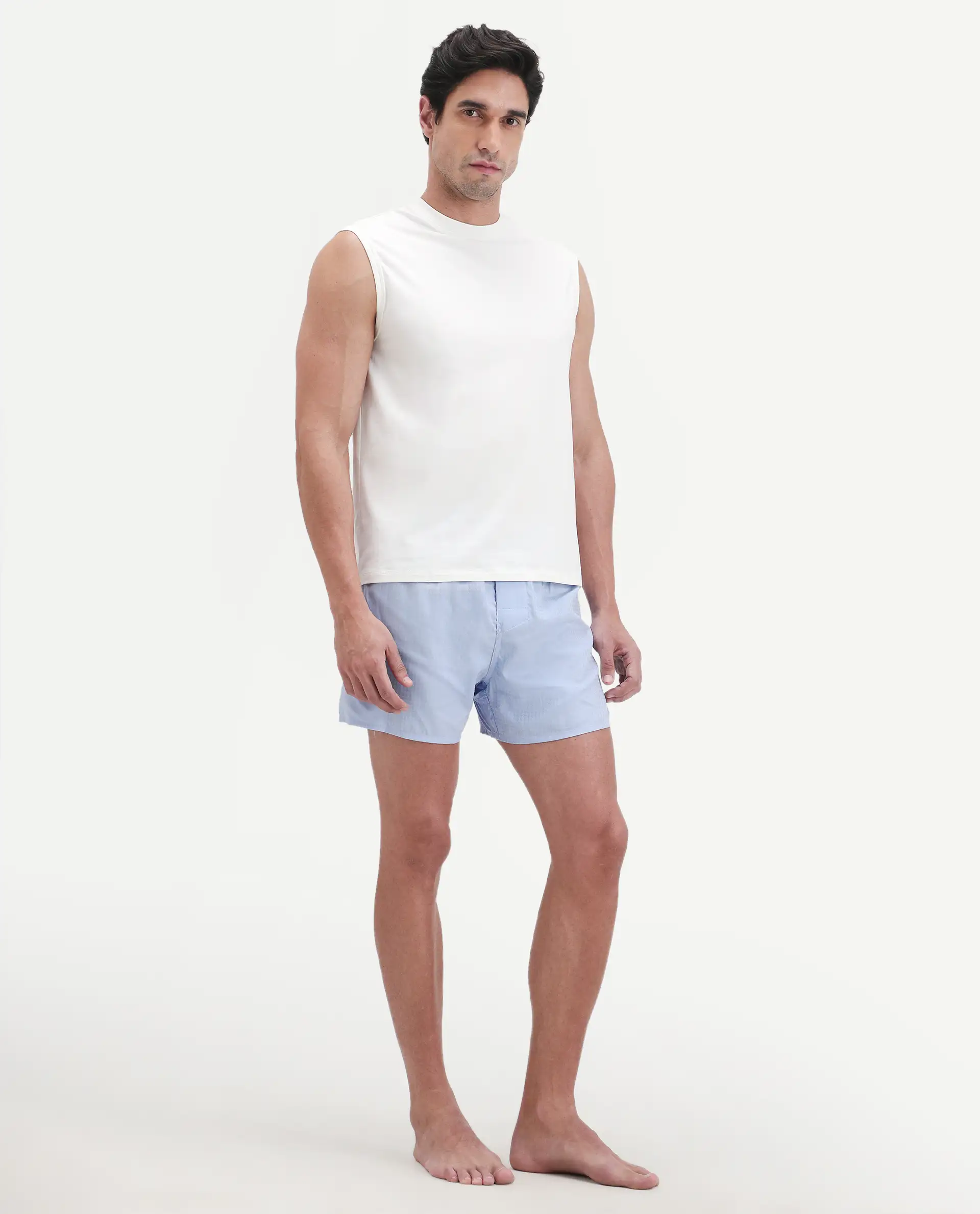 Rare Rabbit Men's Kiva Light Blue Lyocell Regular Fit Checks Boxer - Image 5