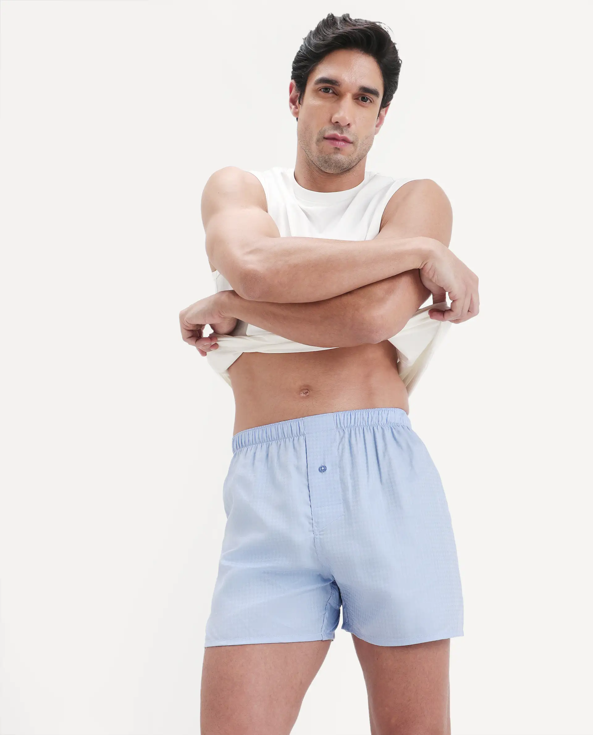 Rare Rabbit Men's Kiva Light Blue Lyocell Regular Fit Checks Boxer - Image 6