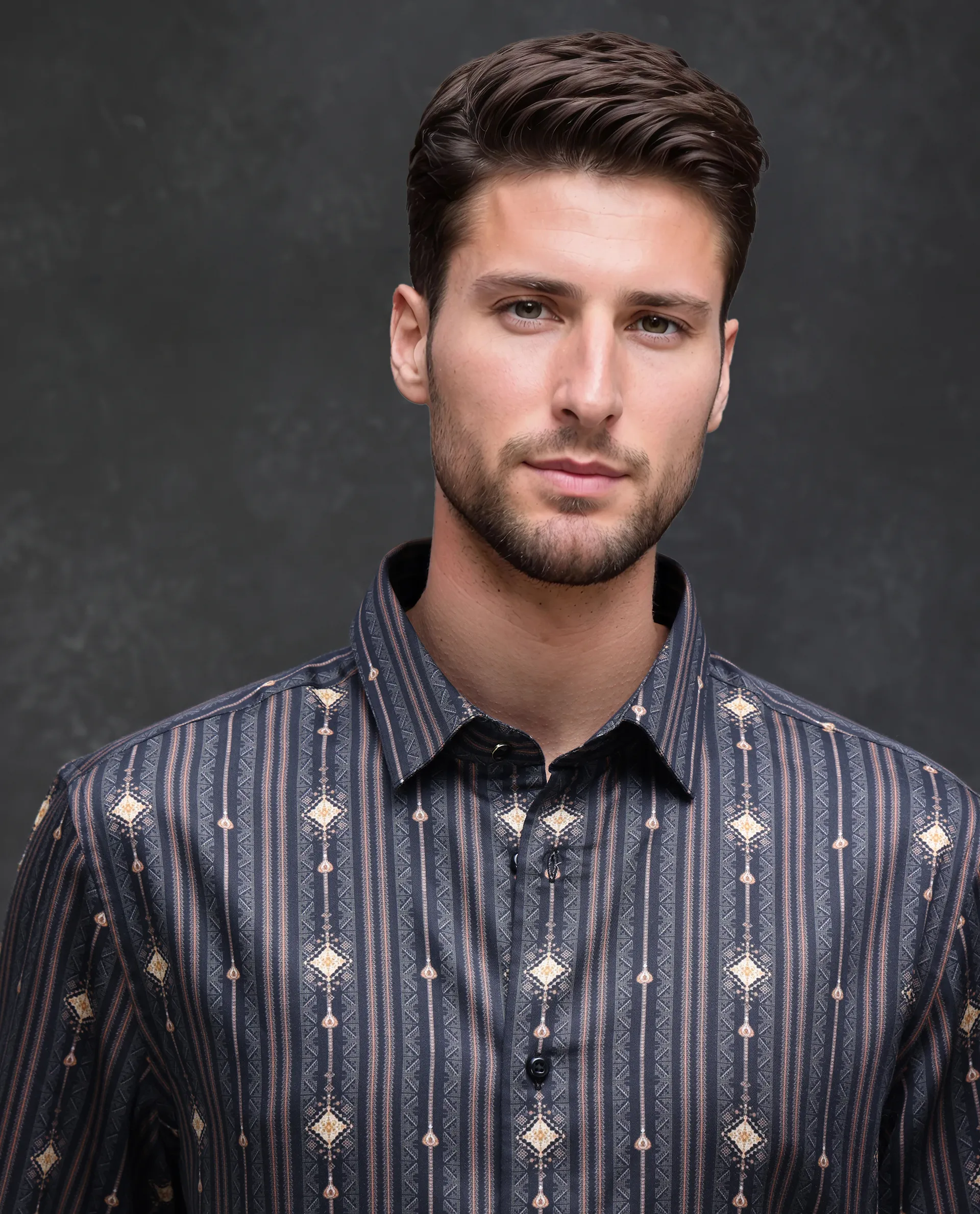 Rare Rabbit Men's Kivra Black Cotton Blend Geometric Print Regular Fit Full Sleeve Collared Shirt - Image 3