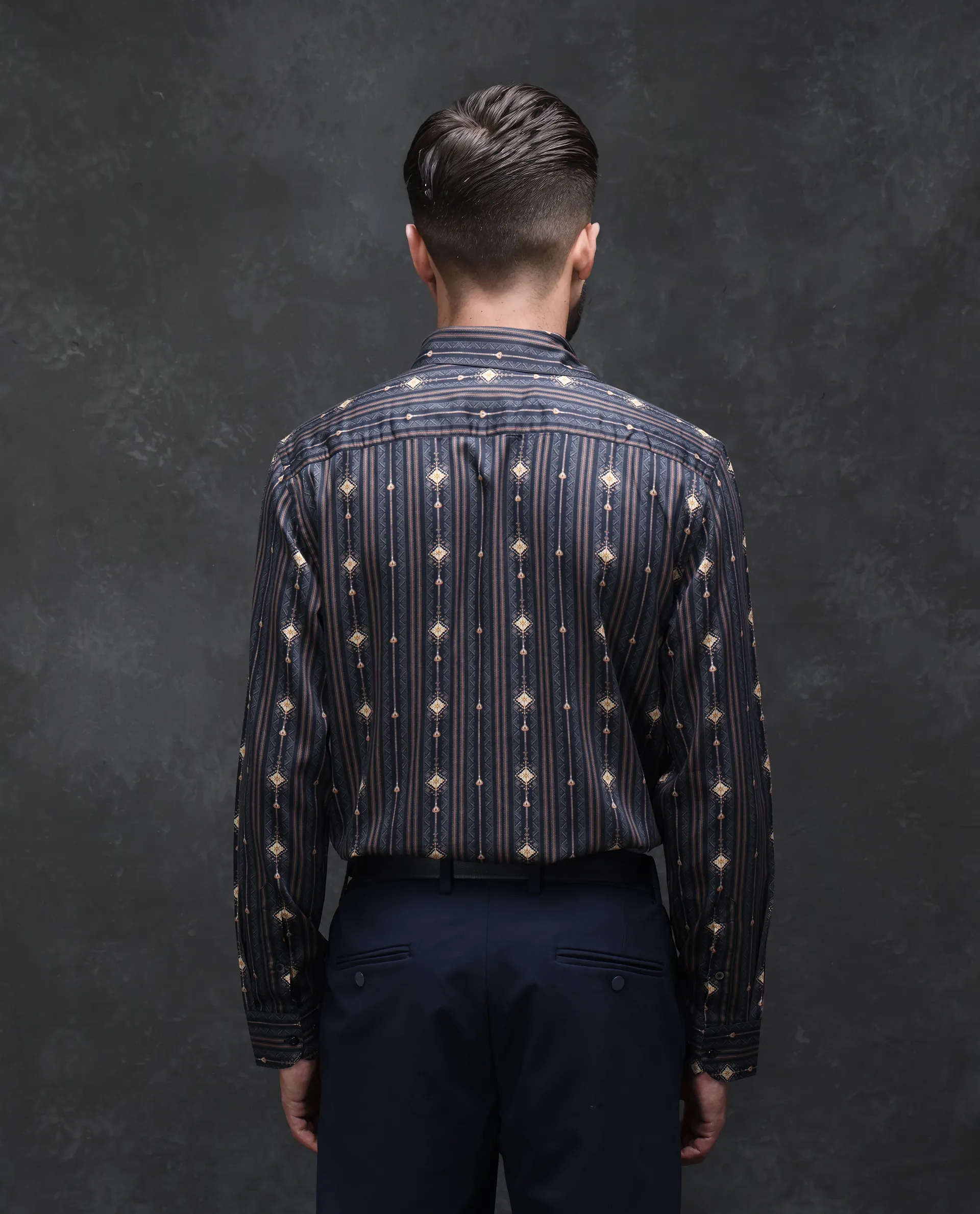 Rare Rabbit Men's Kivra Black Cotton Blend Geometric Print Regular Fit Full Sleeve Collared Shirt - Image 6