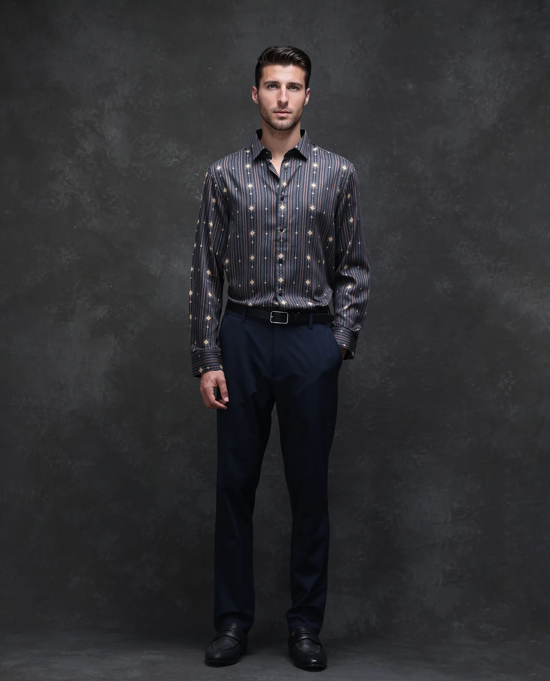 Rare Rabbit Men's Kivra Black Cotton Blend Geometric Print Regular Fit Full Sleeve Collared Shirt - Image 7