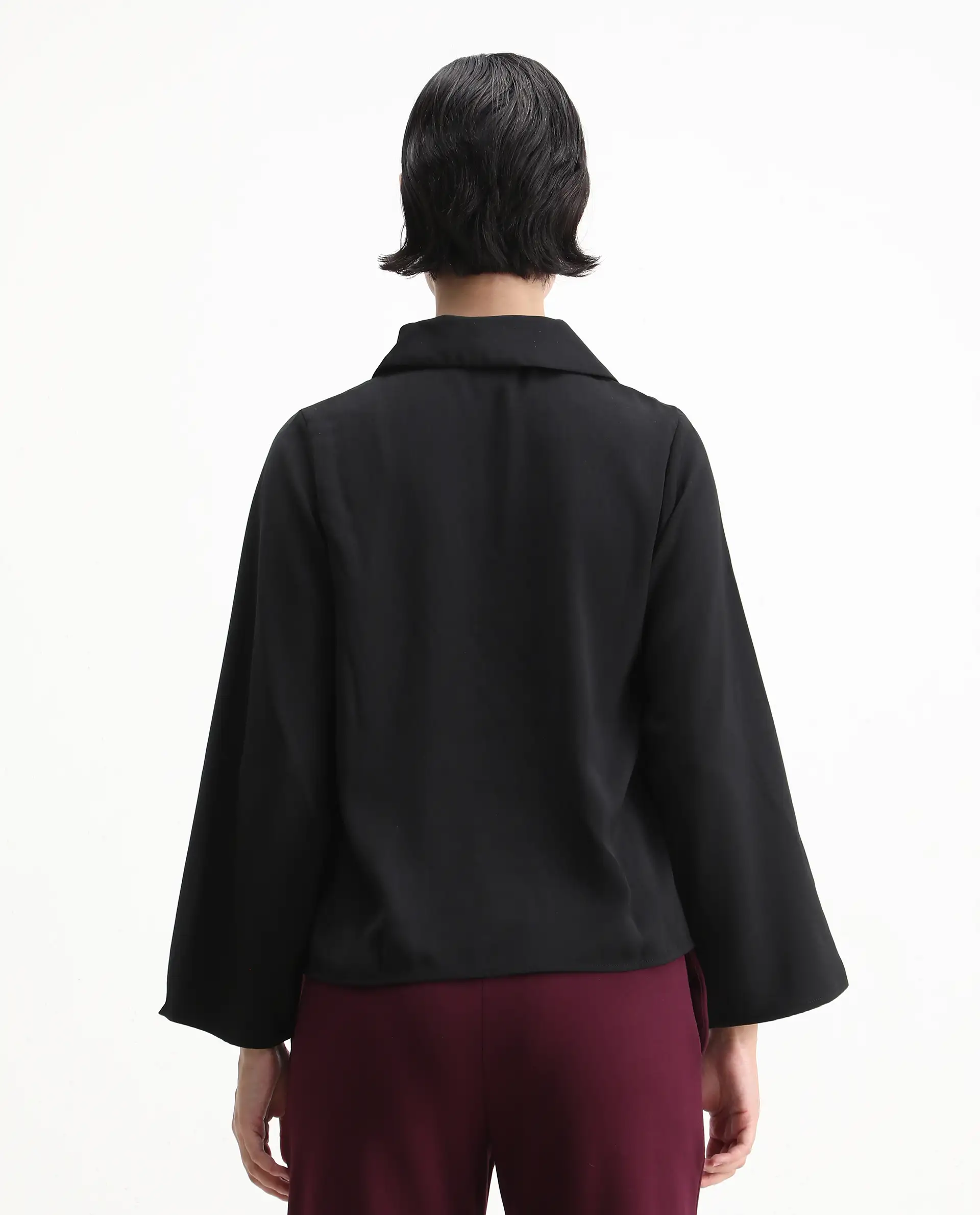 Rareism Women's Klamma Black Satin Johnny Collar Plain Regular Fit Top - Image 6