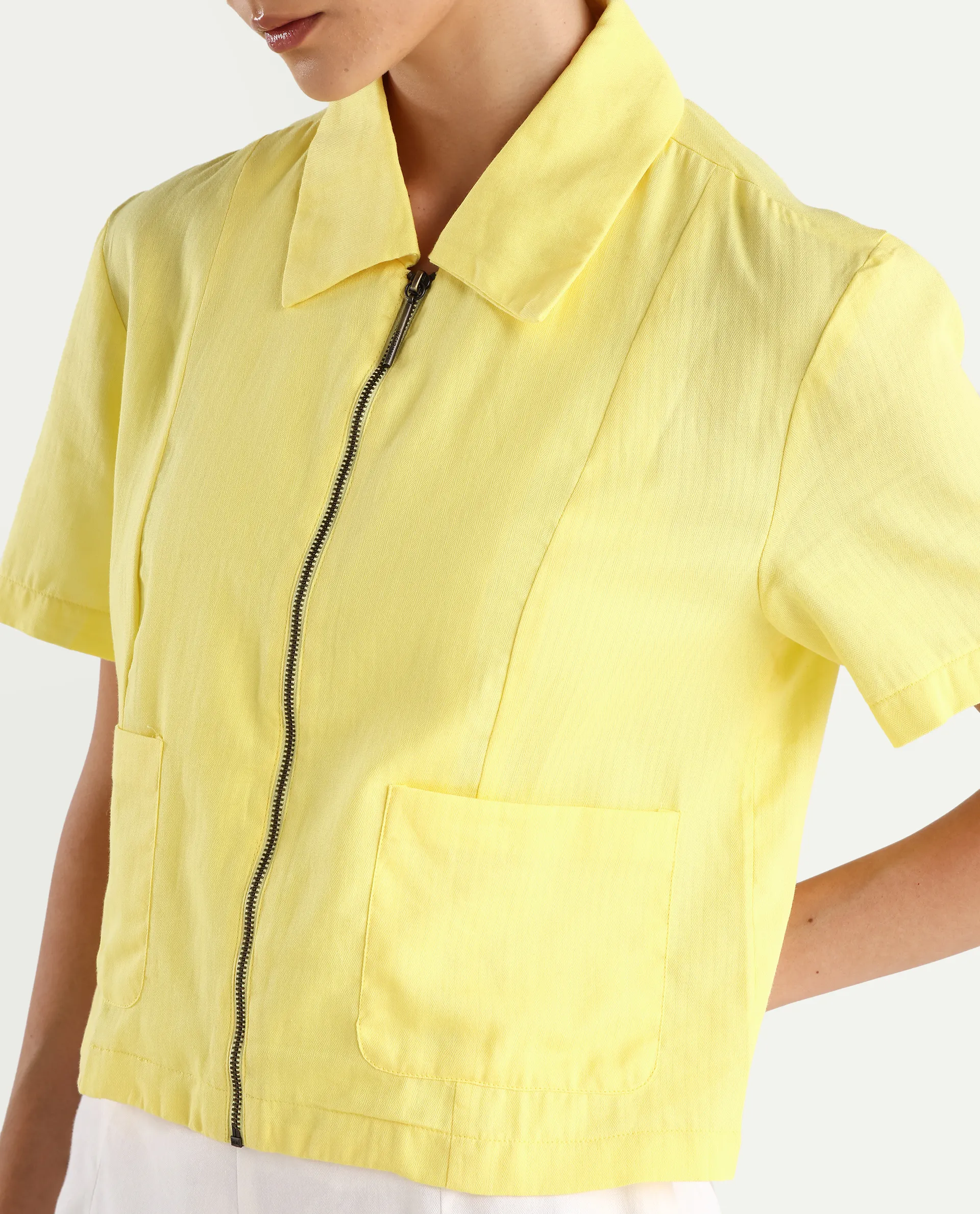 Rareism Women's Klappy Yellow Viscose Blend Drop Collar Plain Crop Regular Fit Top - Image 5