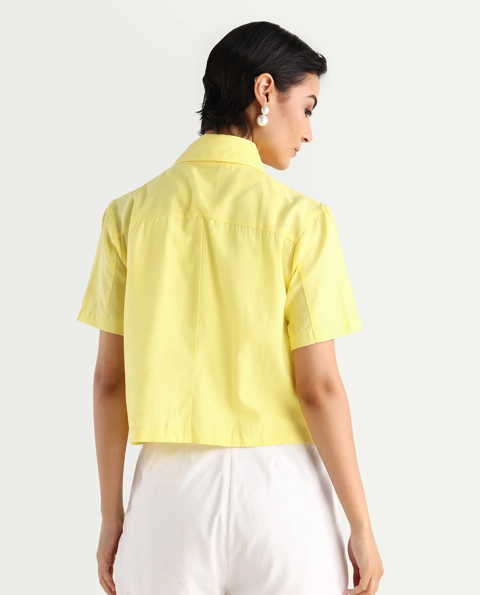 Rareism Women's Klappy Yellow Viscose Blend Drop Collar Plain Crop Regular Fit Top - Image 8