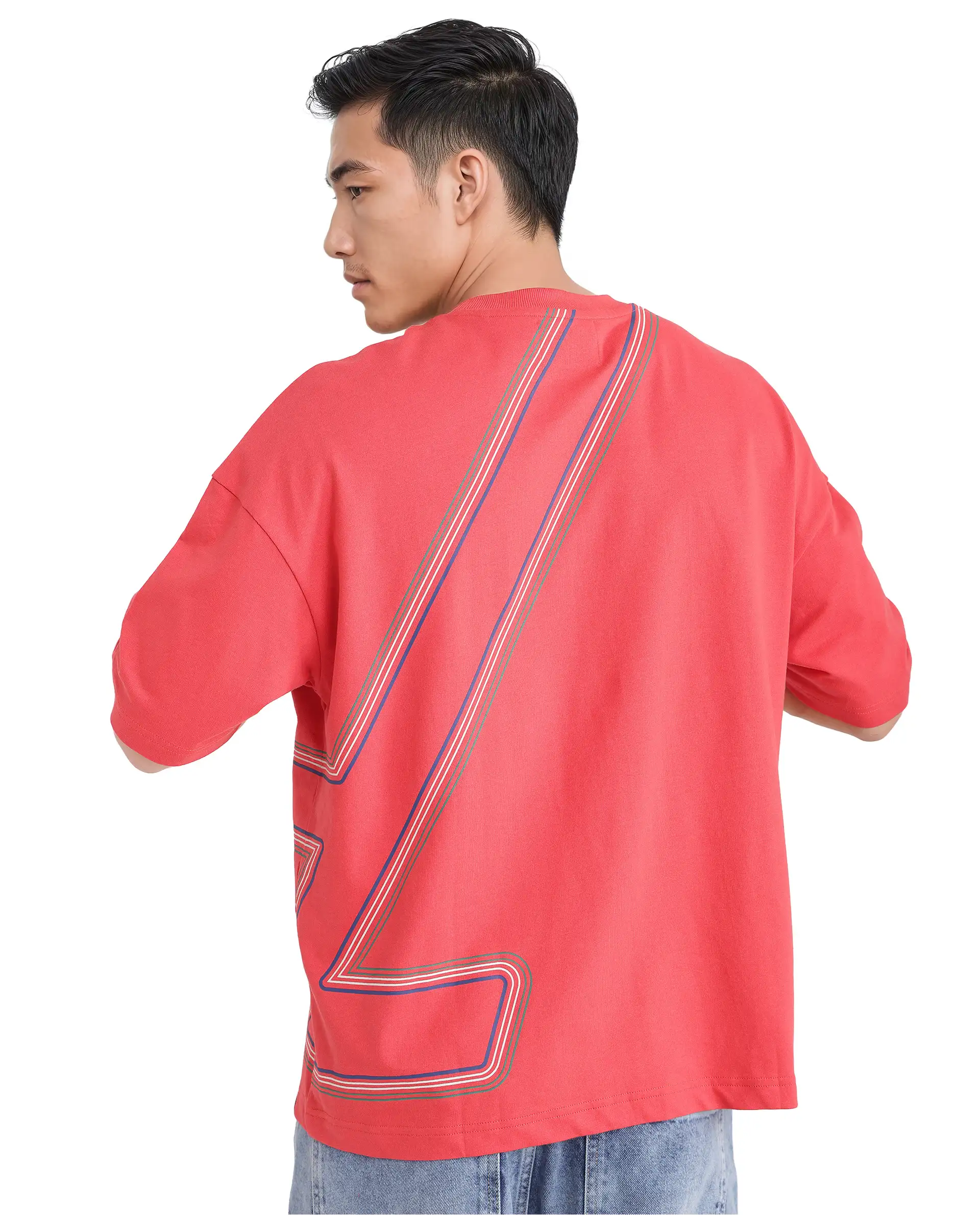 Rare Rabbit Men's Klas Red Cotton Hd Print Oversized Fit Half Sleeve Crew Neck T-Shirt