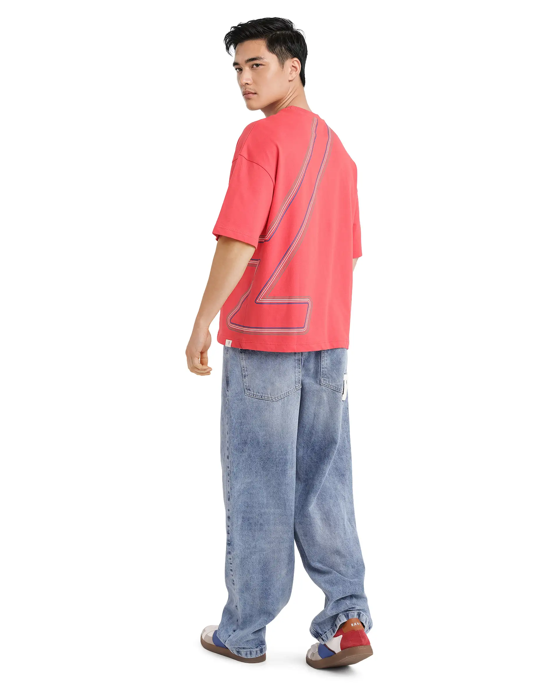 Rare Rabbit Men's Klas Red Cotton Hd Print Oversized Fit Half Sleeve Crew Neck T-Shirt - Image 2
