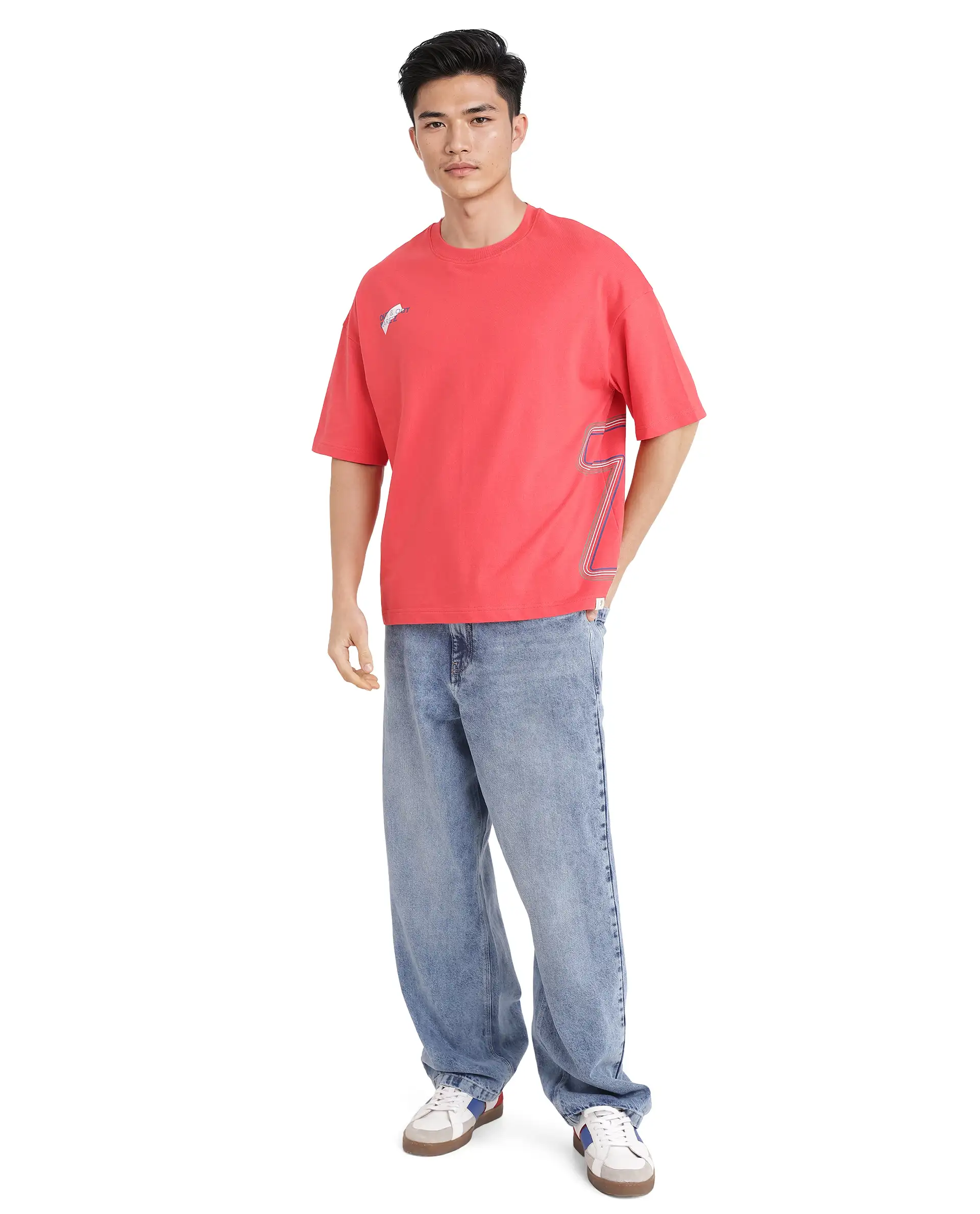 Rare Rabbit Men's Klas Red Cotton Hd Print Oversized Fit Half Sleeve Crew Neck T-Shirt - Image 3