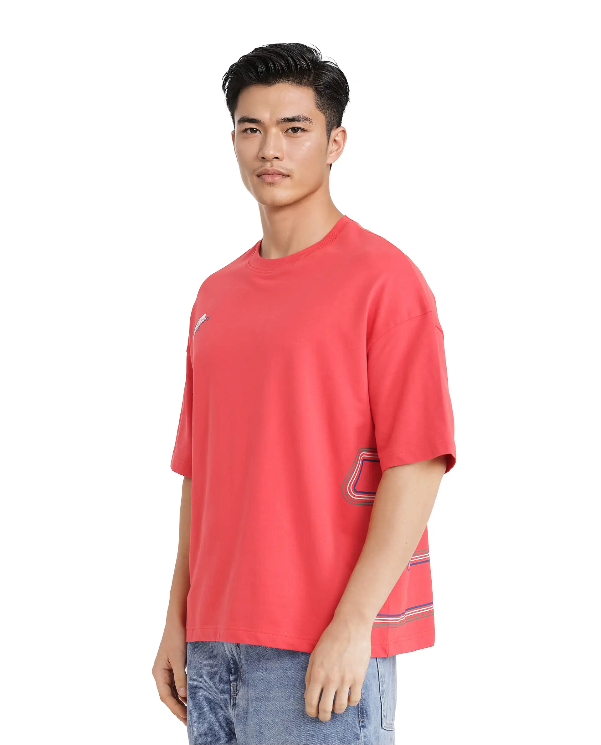 Rare Rabbit Men's Klas Red Cotton Hd Print Oversized Fit Half Sleeve Crew Neck T-Shirt - Image 7