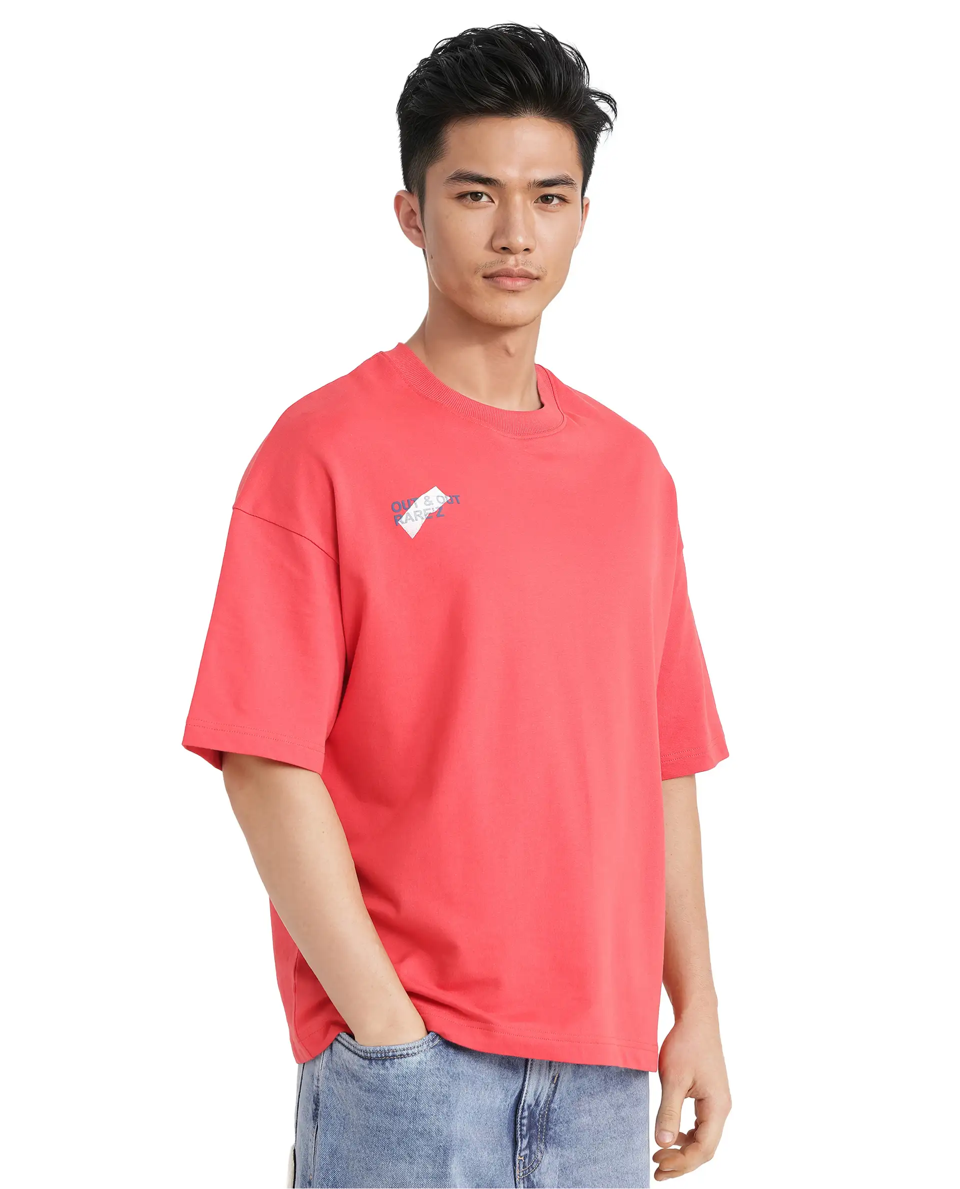 Rare Rabbit Men's Klas Red Cotton Hd Print Oversized Fit Half Sleeve Crew Neck T-Shirt - Image 9