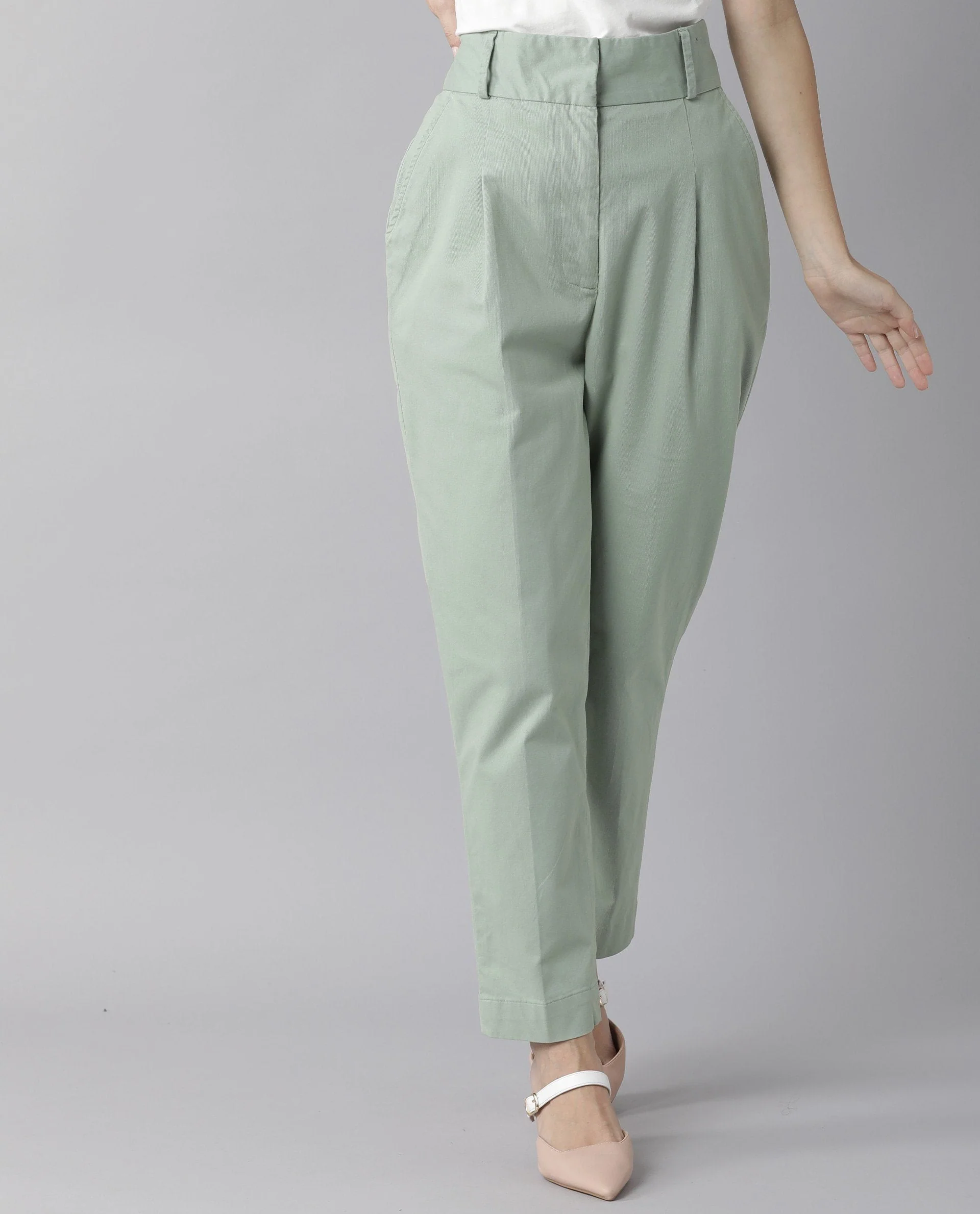 Rareism Womens Klaus Green Trouser High Waist Ankle Length
