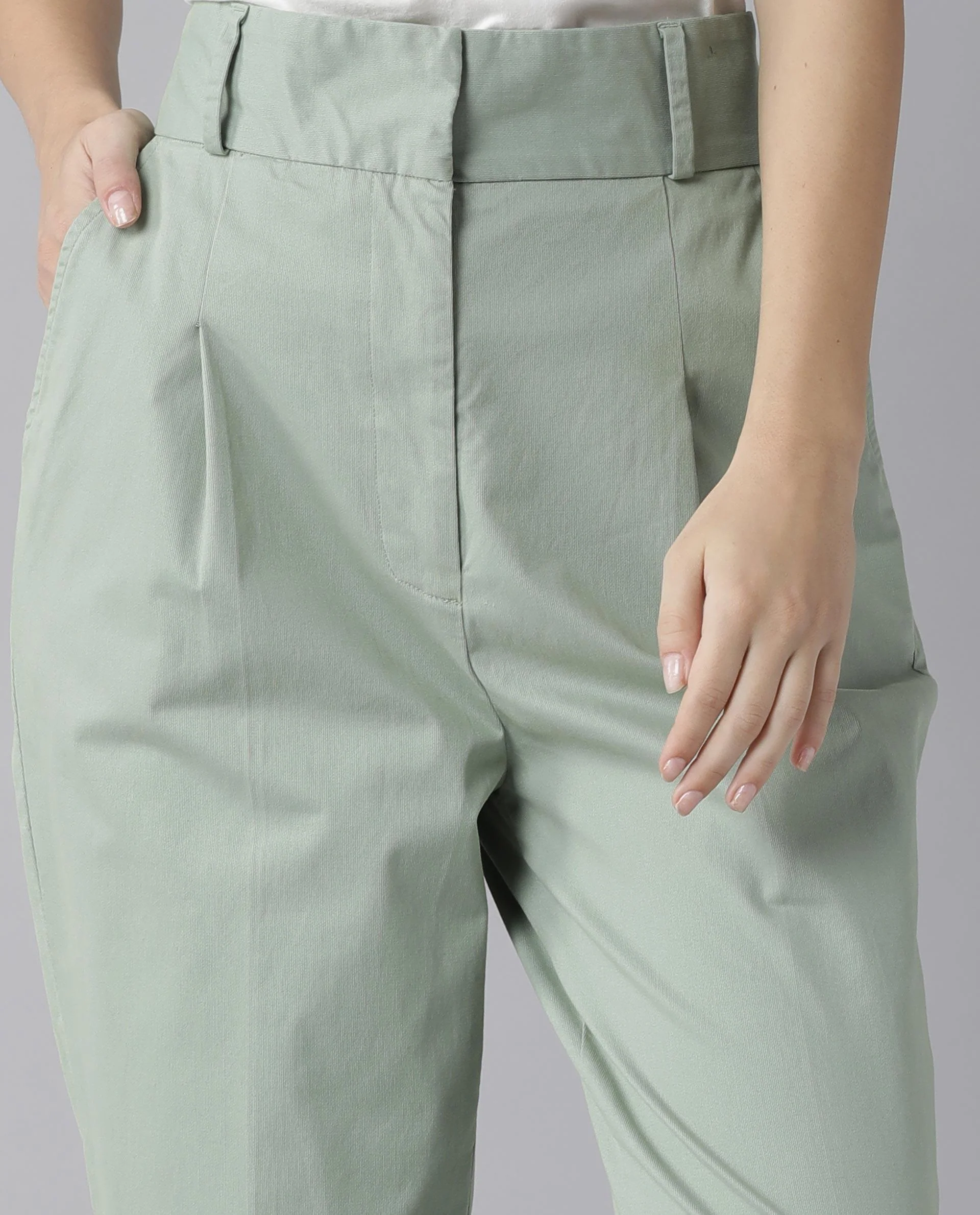 Rareism Womens Klaus Green Trouser High Waist Ankle Length - Image 3