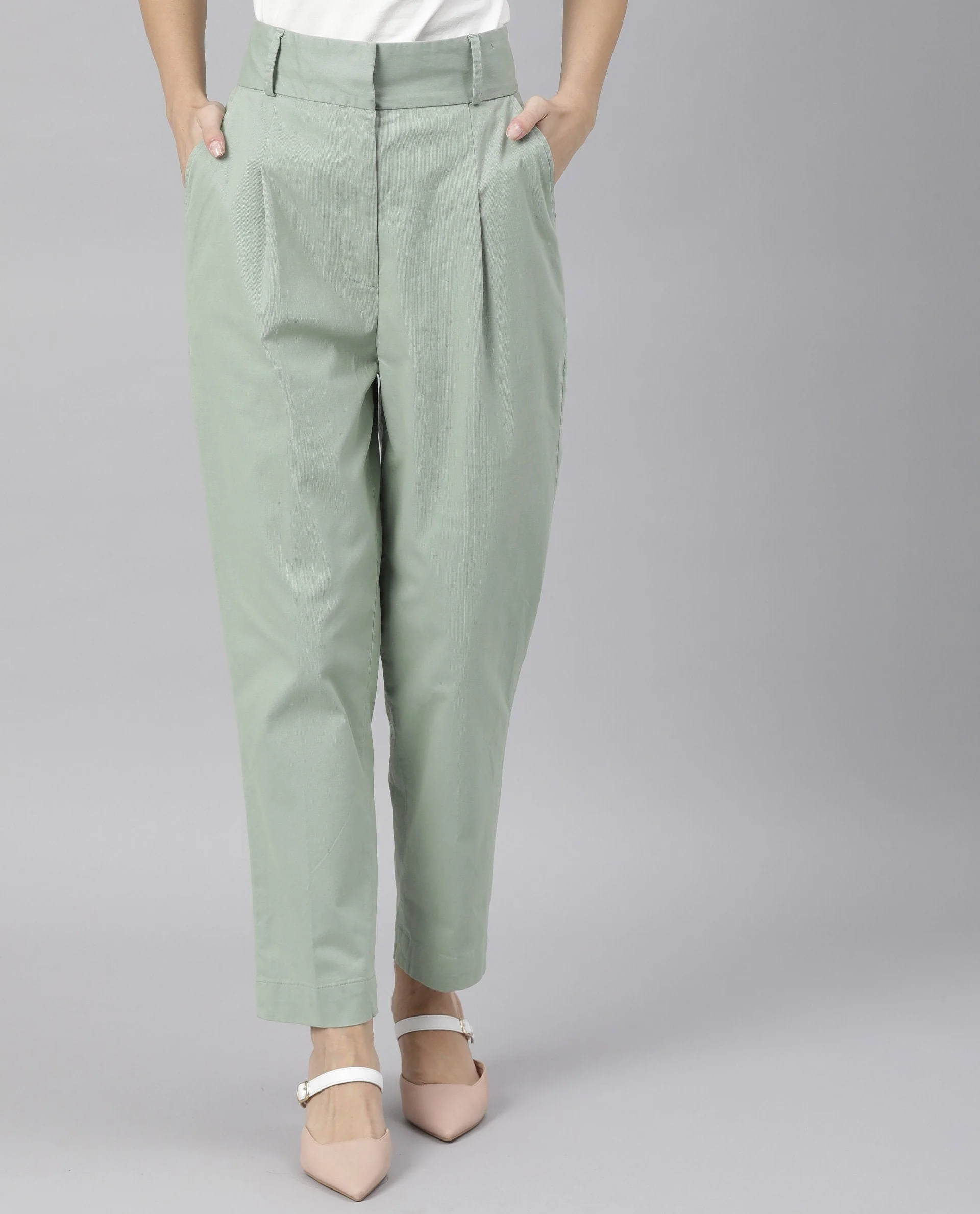 Rareism Womens Klaus Green Trouser High Waist Ankle Length - Image 5