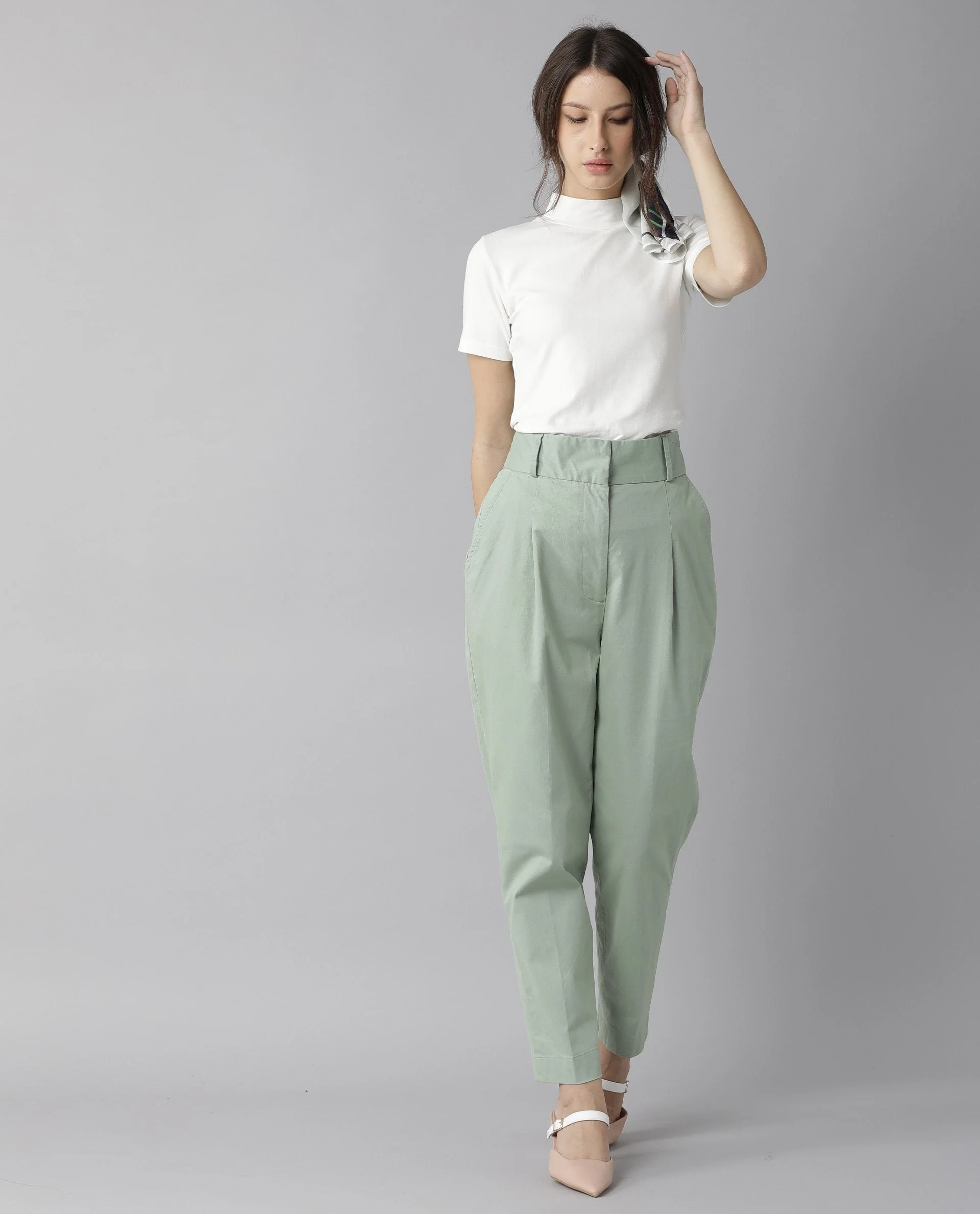 Rareism Womens Klaus Green Trouser High Waist Ankle Length - Image 6