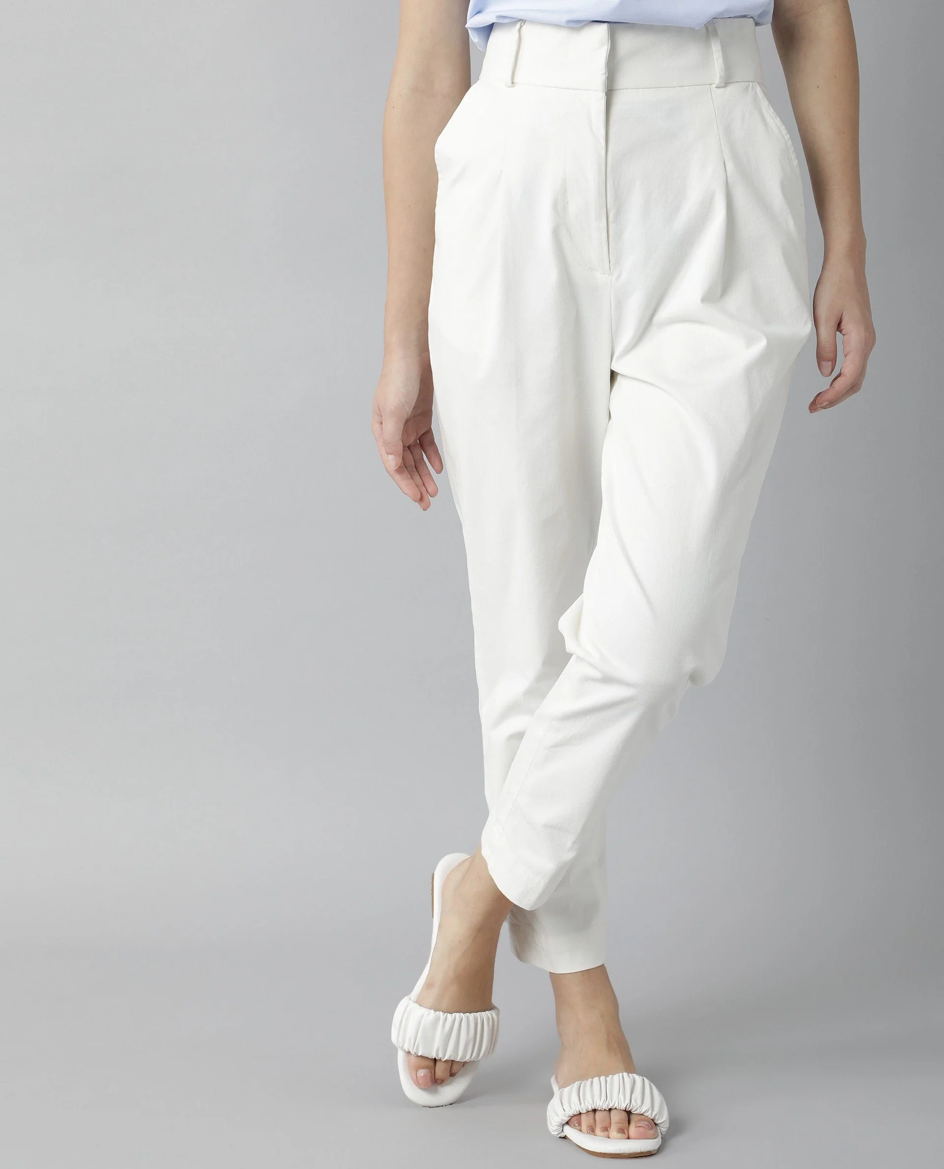 Rareism Womens Klaus Off White Trouser High Waist Ankle Length
